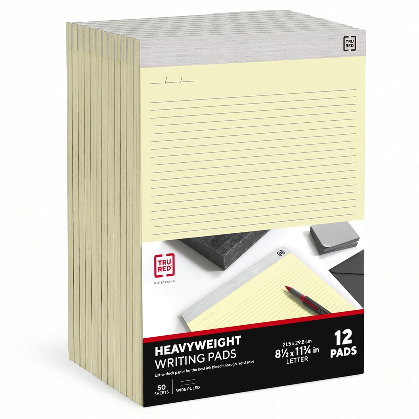 Staples TRU RED Notepads, 8.5" x 11.75", Narrow Ruled, Canary, 50 Sheets/Pad, 12-Pack