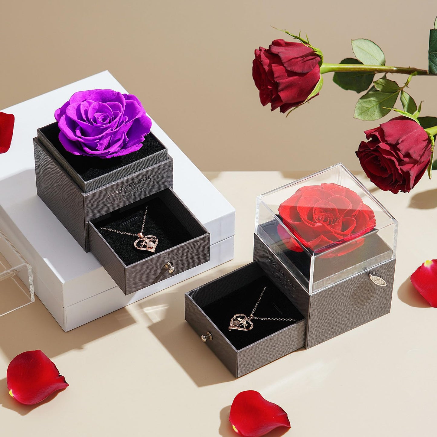 ADDWel Gifts for Mom Birthday Mothers Day, Real Preserved Rose Gift with I Love You Mom Necklace and Music Box You are My Sunshine, Timeless Elegant Gifts from Husband Son or Daughter for Moms Bday