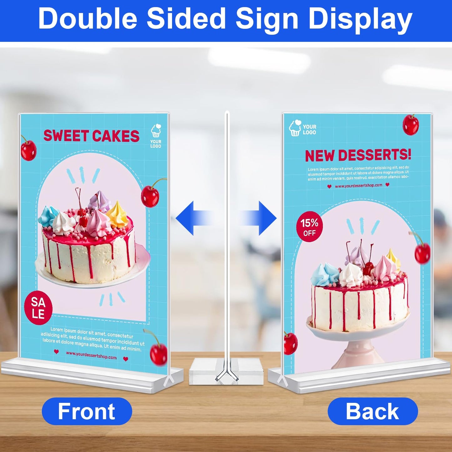 dulvus Acrylic Sign Holder 4x6 Inches 24 Pack, Double Sided Clear Display Stand Table Top Sign Paper Holder, Vertical Menu Flyer Holder, Plastic Sign Frame for Stores, Restaurants, Hotels, Office