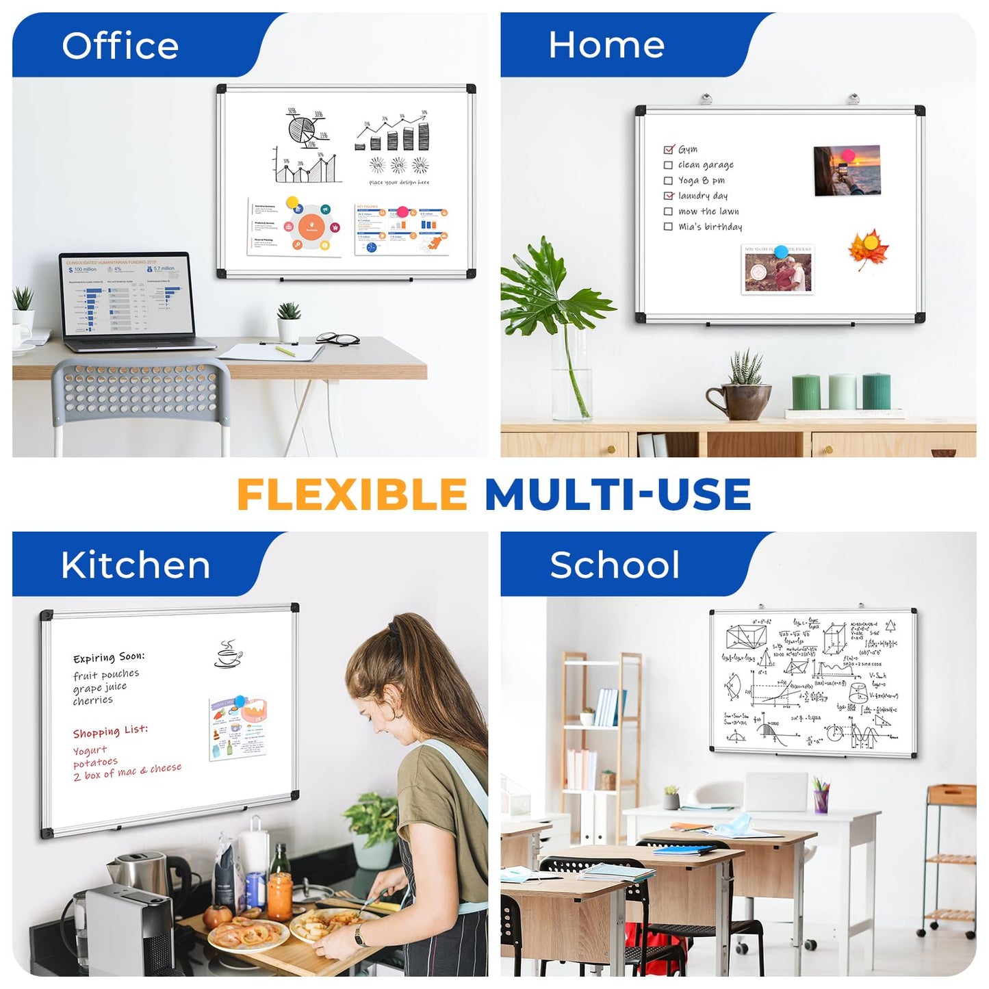 WALGLASS Double Sided White Board Dry Erase, 30''x20'' Magnetic Whiteboard for Wall with Aluminum Frame, Hanging Wall Mount Board for Home Office School Kitchen
