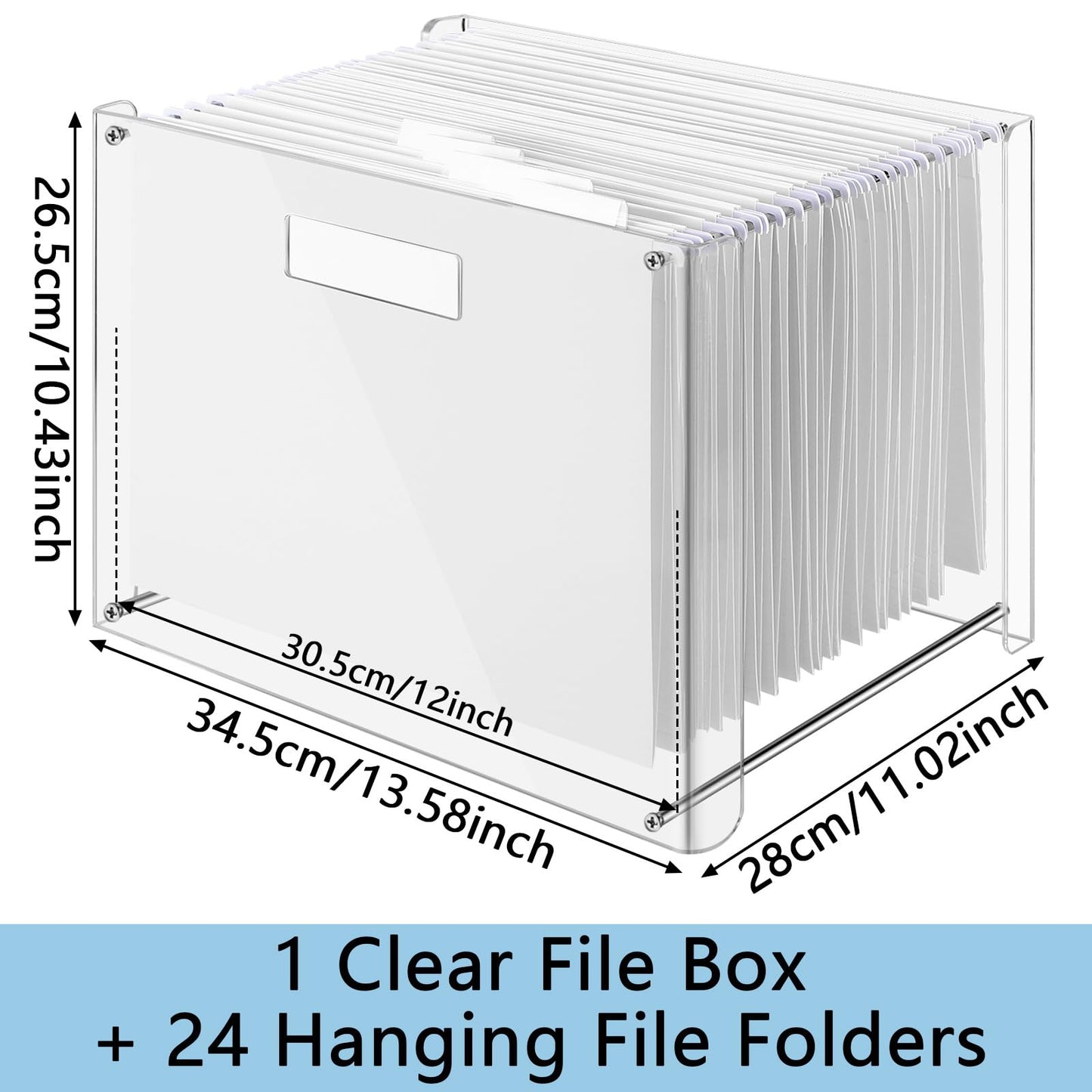 Dispowreath 24 Hanging File Folder with Acrylic Organizer for Letter/a4 Size Desktop Clear File Storage Box with Handles for Home Work Office Use(White,Classic)