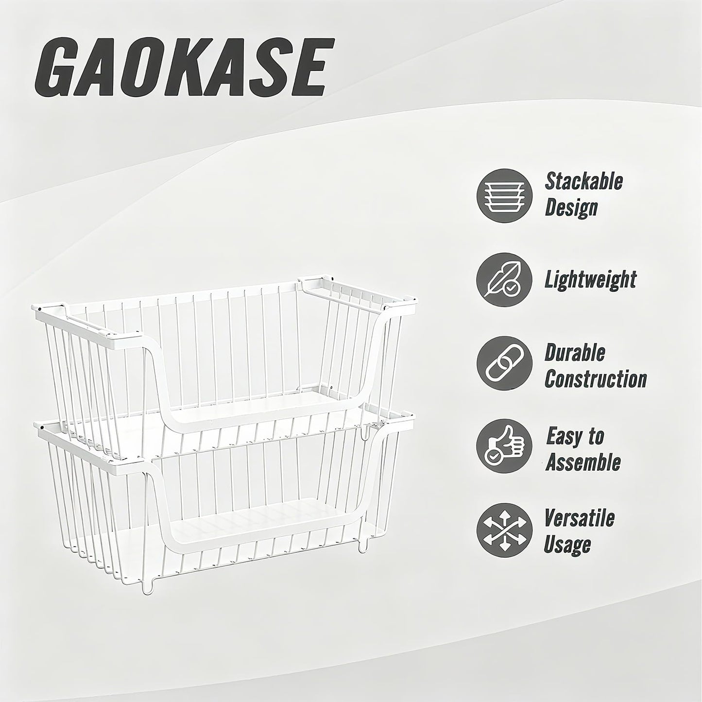GAOKASE 4 Pcs Stackable Wire Baskets for Pantry Organizers and Storage,Vegetable Fruit Basket for Countertop,Kitchen Storage Metal Baskets,Produce Potato Onion Storage Bin,White