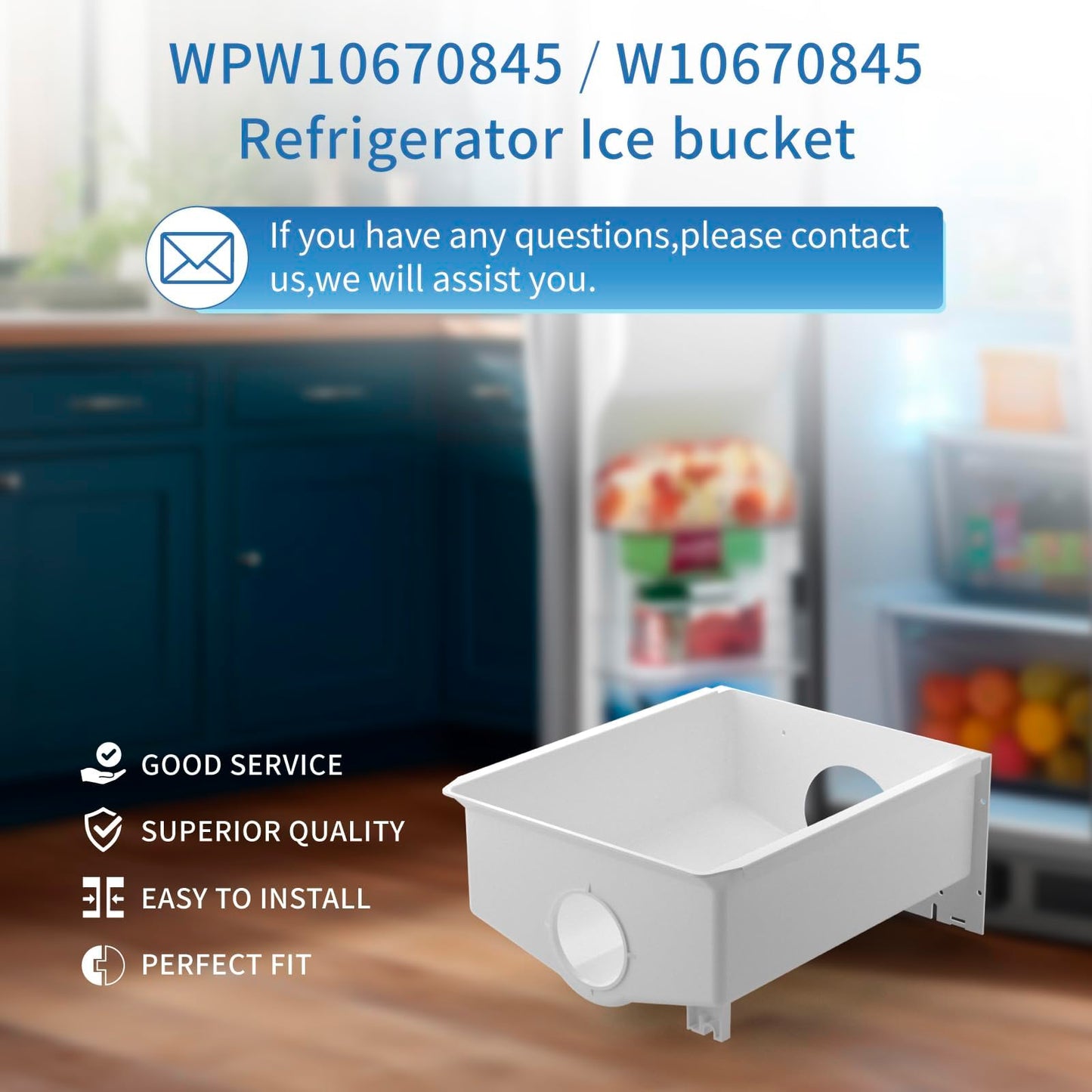 Upgraded W10670845 WPW10670845 ice Maker Replacement Compatible with Whirl-Pool Ken-More AMA-na Refrigerator Parts PS11757044 Fits for AP6023698 Whirlpool Ice Bucket Replacement