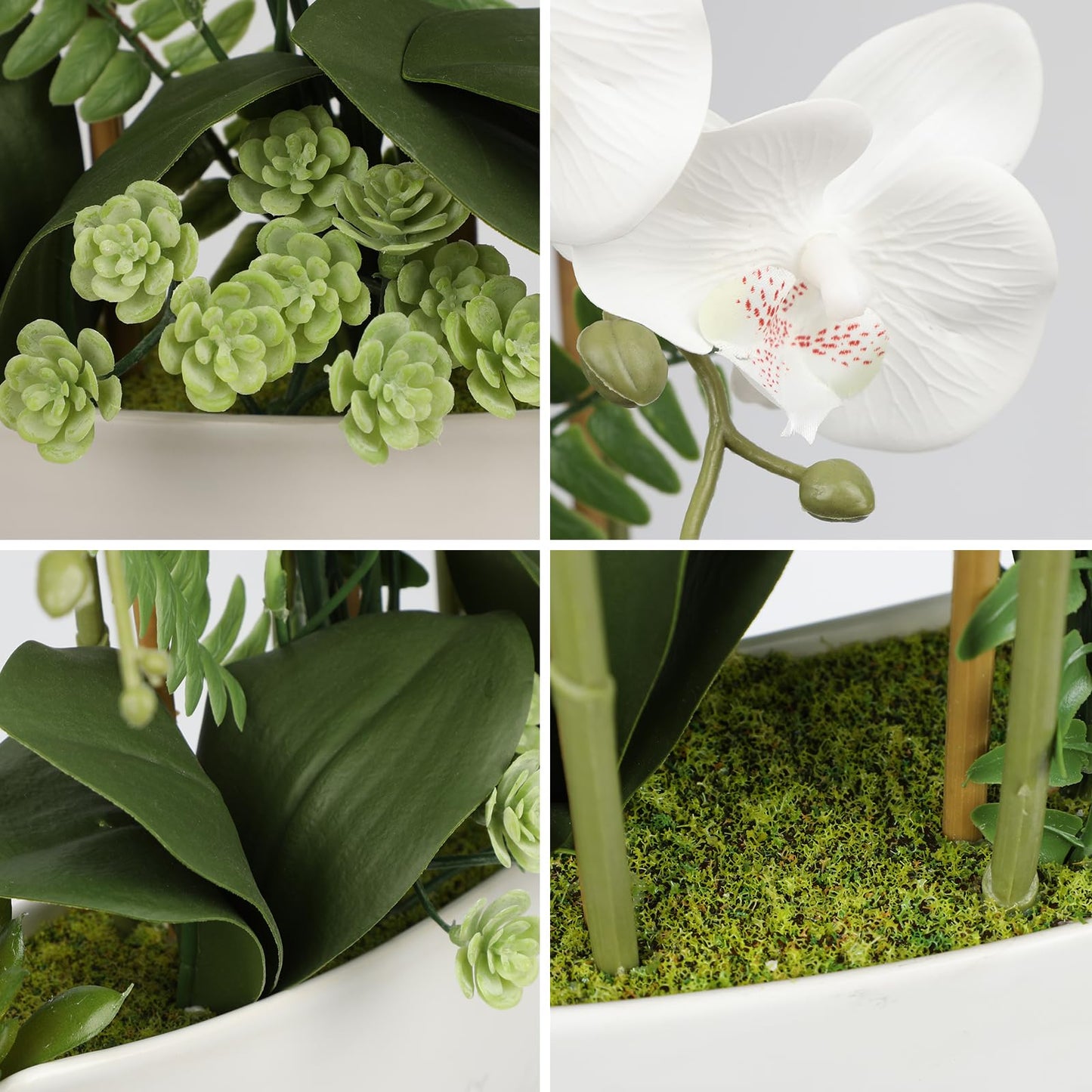 Briful Orchid Artificial Flowers 18in White Fake Orchid Silk Flowers with Ceramic Pot Faux Orchid Arrangement for Home Office Room Coffee Table Centerpiece Modern Decoration