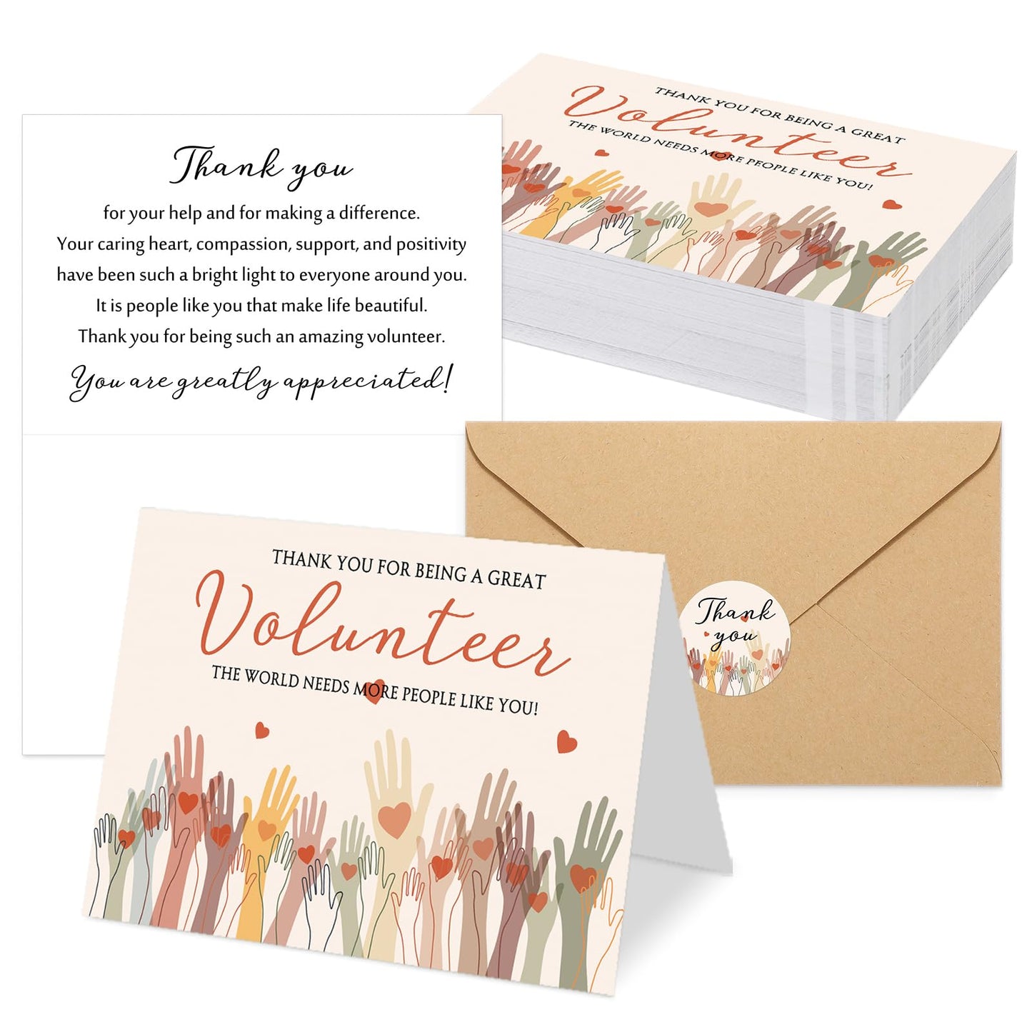 Sinload 100 Sets Volunteer Thank You Cards with Envelopes and Stickers Appreciation Gifts Bulk You Are Greatly Appreciated Cards for Volunteers Church Ministry Charity Supplies