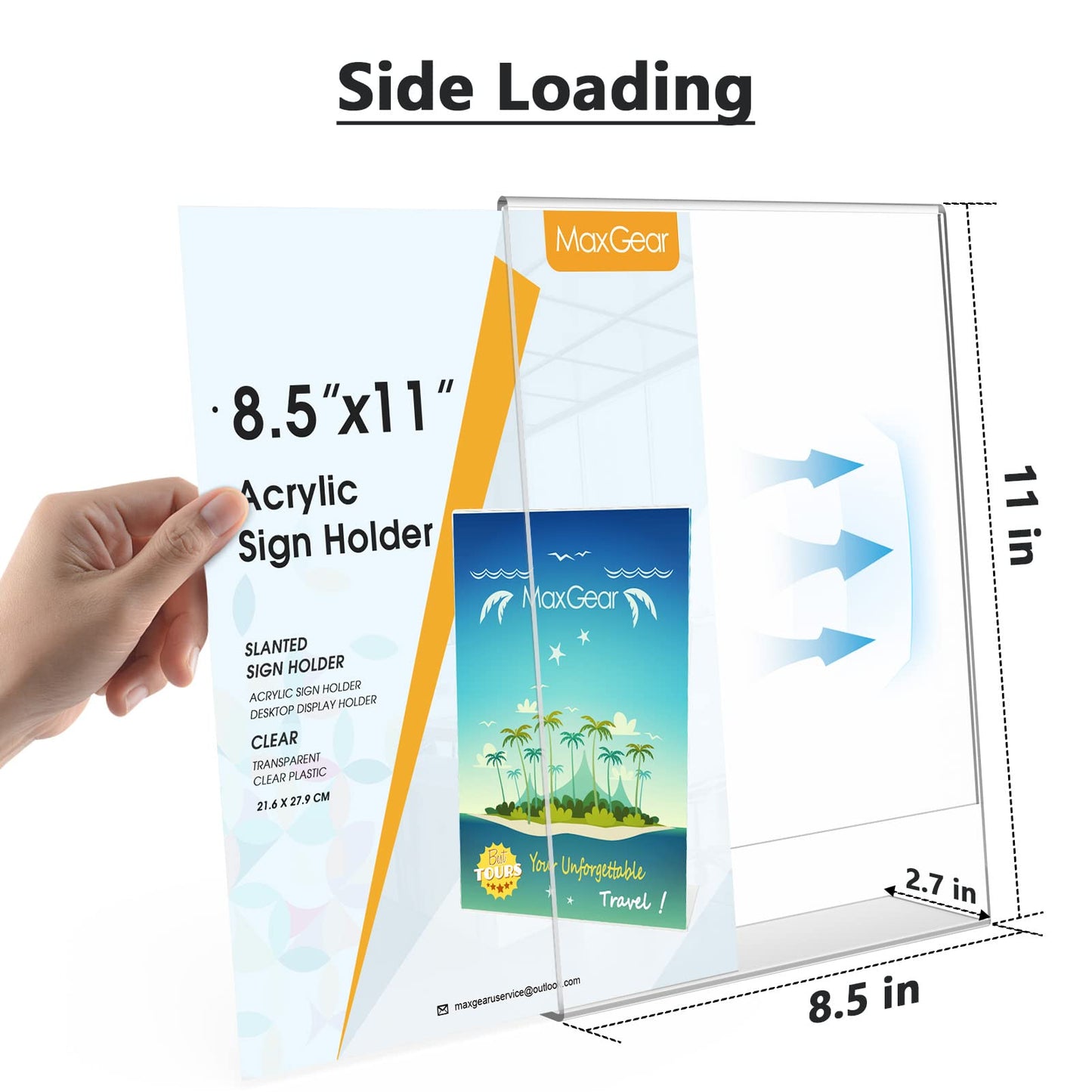 MaxGear Acrylic Sign Holder 8.5 X 11, Plastic Paper Holder With Vertical Slanted Back, Picture Photo Frames Display Stand Flyer and Document Organizer for Office Desktop Use,18 Pack