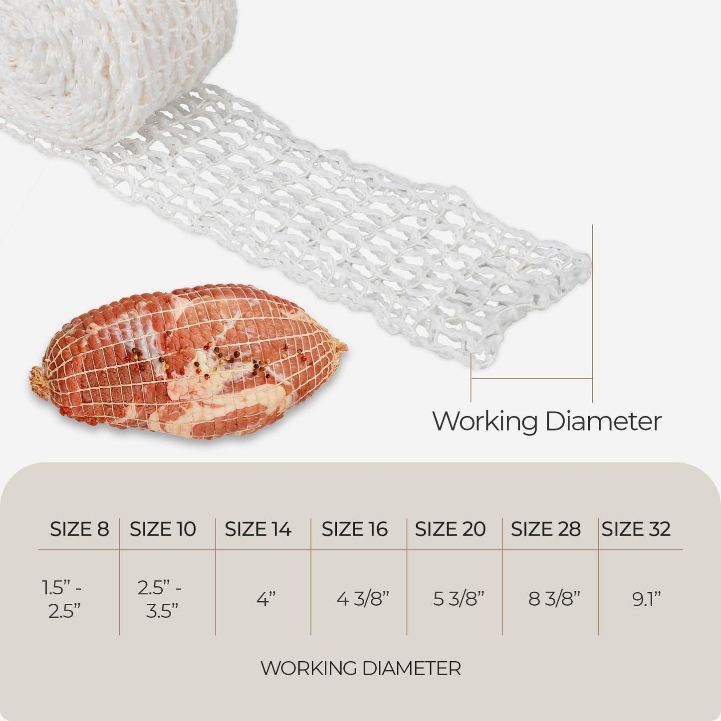 The Sausage Maker® 50ft Meat Netting Roll Size 32, Elastic Butchers Twine Cooking String Food Net For Large Roasts, Turkey, Strip Loins, USA Made, BPA Free Stretchable Poly-Cotton Mesh, 9" Dia