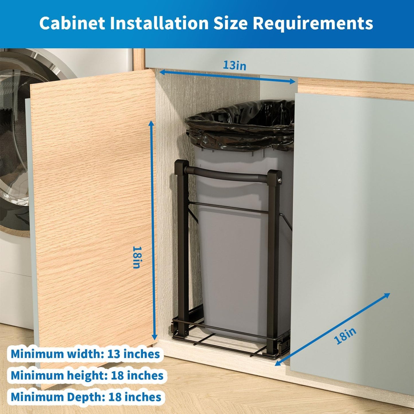 Chenthrall Adjustable Under Cabinet Trash Can Organizer with Soft Close Rail - Heavy Duty Black Steel Under Sink Pull-Out Organizer, Fits 7-13 Gallon, Up to 125 lbs Capacity (Trash Can Not Included)