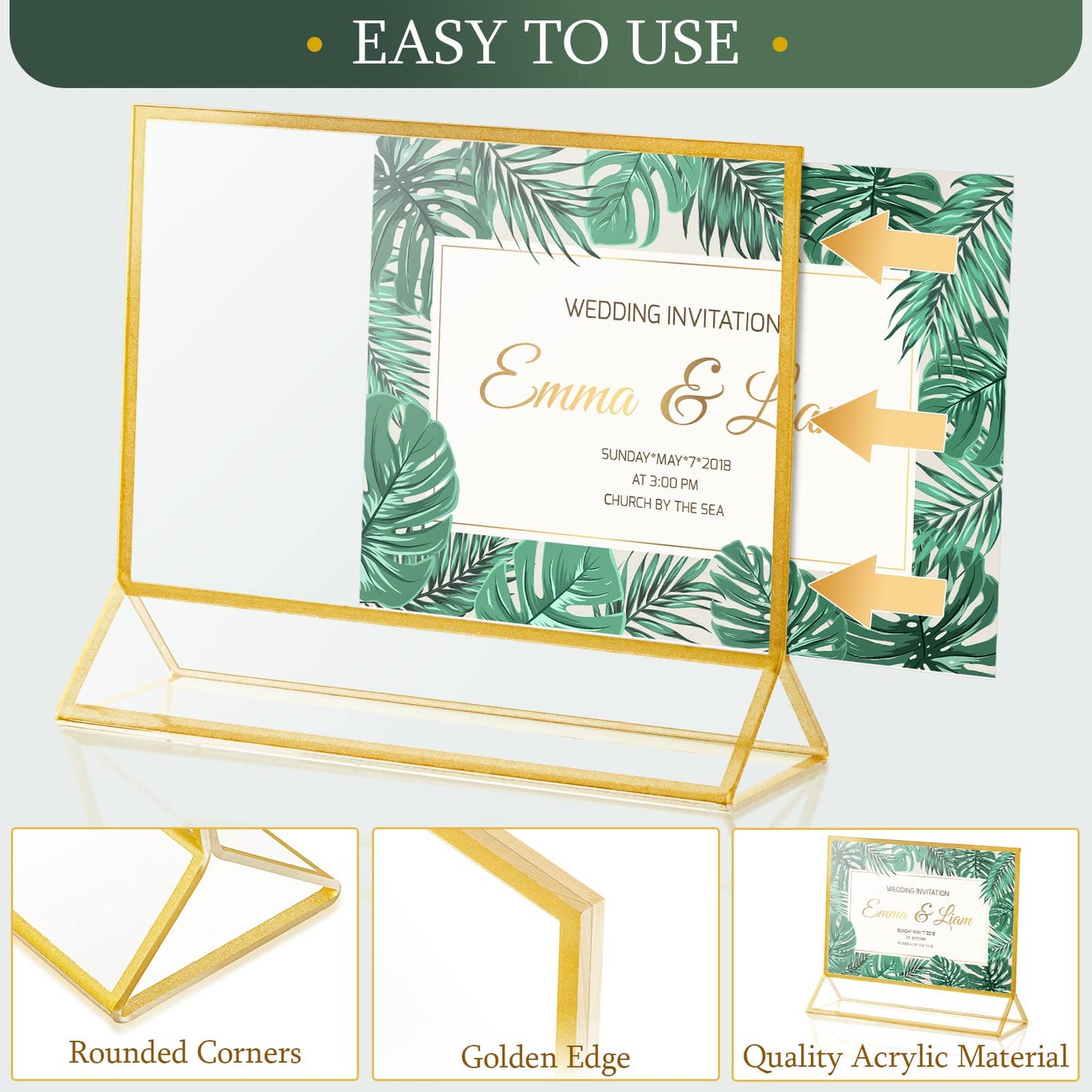 Hoteam 12 Pieces Gold Frames Clear Acrylic Sign Holder Double Sided Menu Display Stand with Gold Borders 2mm Table Number Holder for Wedding Recipe Cards Photo Display(Horizontal Vertical,4 x 6 Inch)