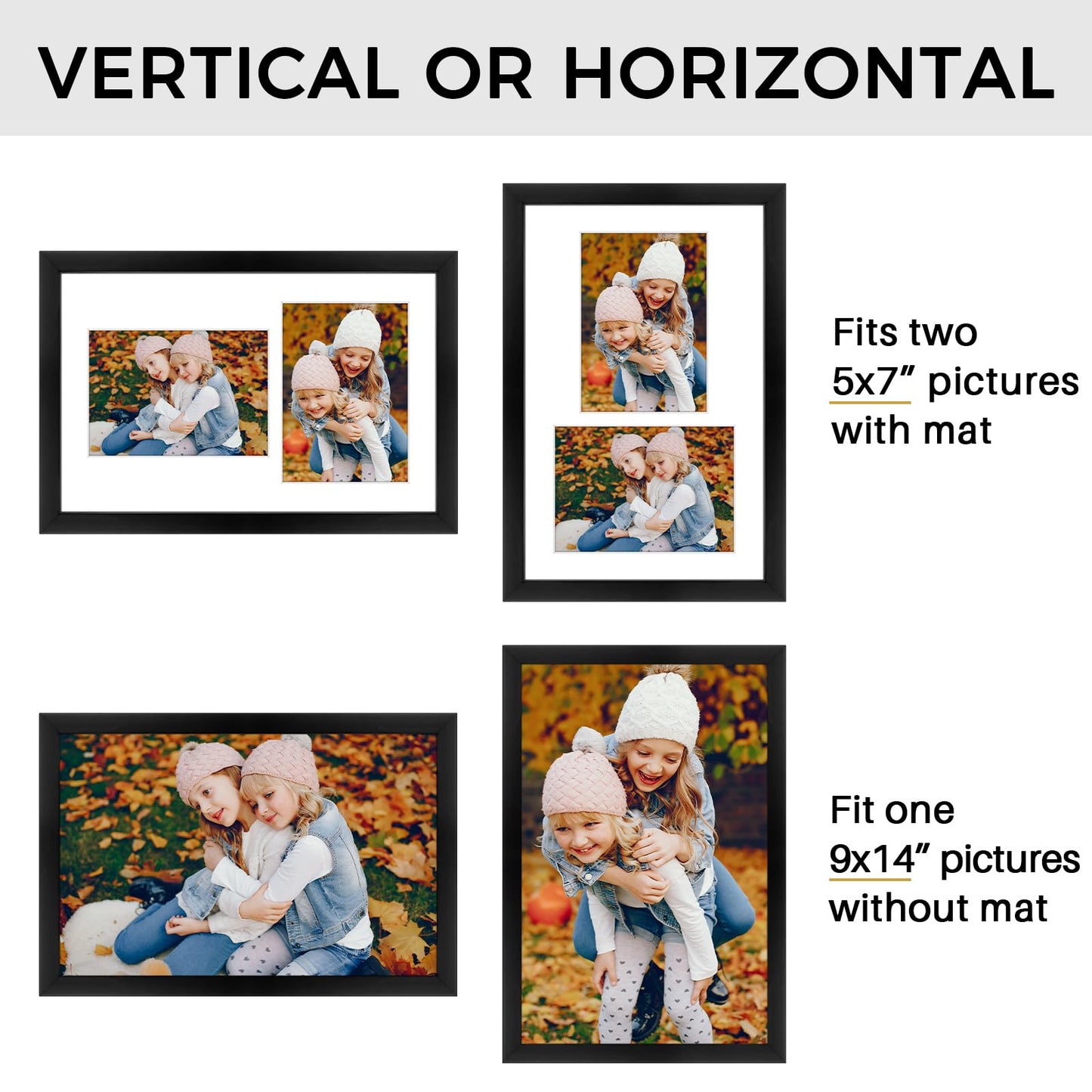 Golden State Art, 5x7 Collage Picture Frame - Solid Wood with Tempered Glass - 9x14 Multi Picture Frame - Displays (2) 5"x7" Photos or One 9"x14" Poster - Black Collage Wall Decor