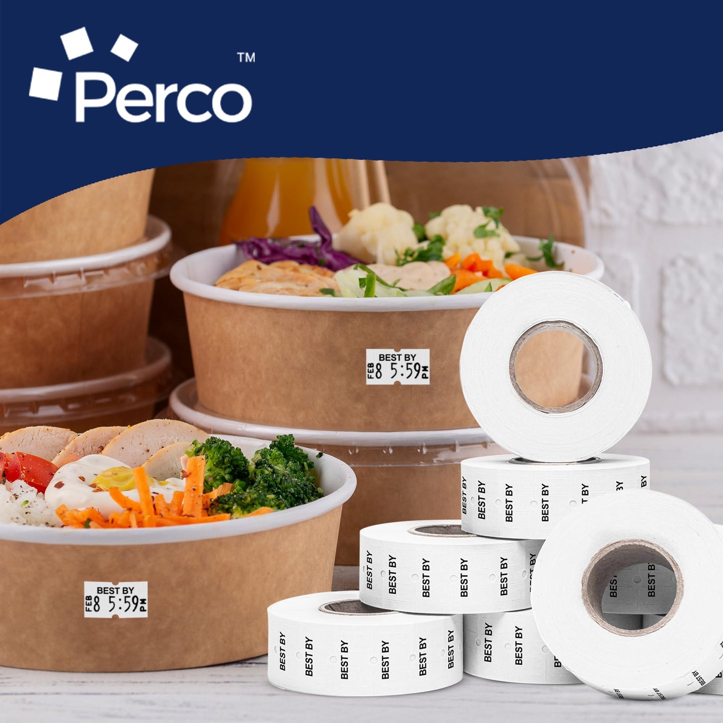 Perco 1 Line Best BY Labels - 8,000 "Best BY Labels for Perco Lite, X, Plus and Pro 1 Line Date Guns - 8 Rolls, 1 Sleeve - Made in USA