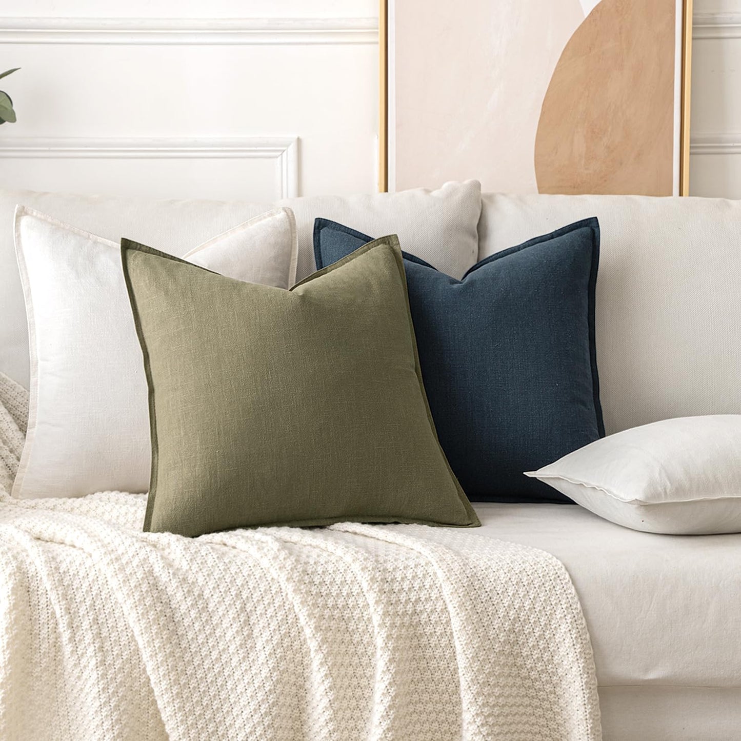 MIULEE Decorative Linen Euro Sham Pillow Covers 26x26 Cream White Boho Farmhouse Neutral Couch Throw Pillows for Bed Pack of 2 Accent Modern Pillowcase Sofa Livingroom Home Decor
