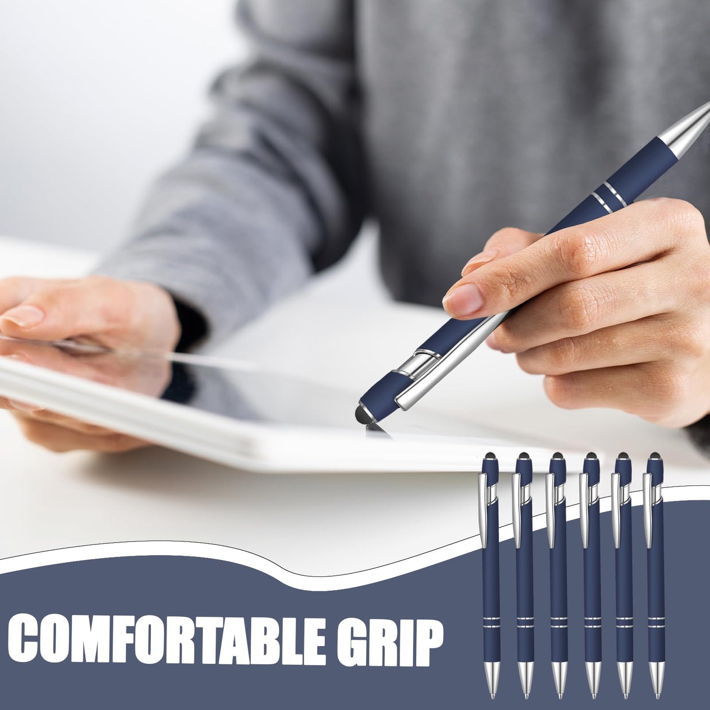 100 Pcs Ballpoint Pen with Stylus 2 in 1 Ballpoint Pen for Touch Screens, 2 in 1 Thank You Pen Gift for Colleagues, Coworker, Office (Navy Blue)