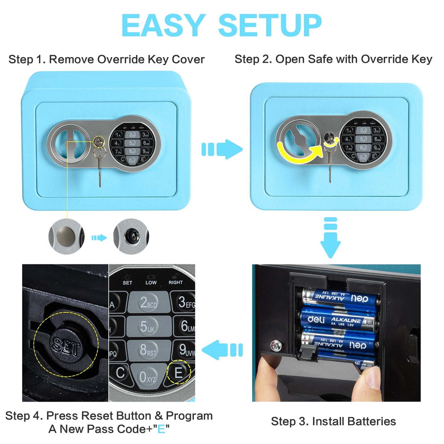 0.23 Cubic Feet Safe Box, Small Safe W/Fireproof Bag, Keys & Pass Code, Digital Electronic Security Money Box for Cash, Document, Home, Office, Hotel Use, Blue, 6.69"D x 9.06"W x 6.69"H