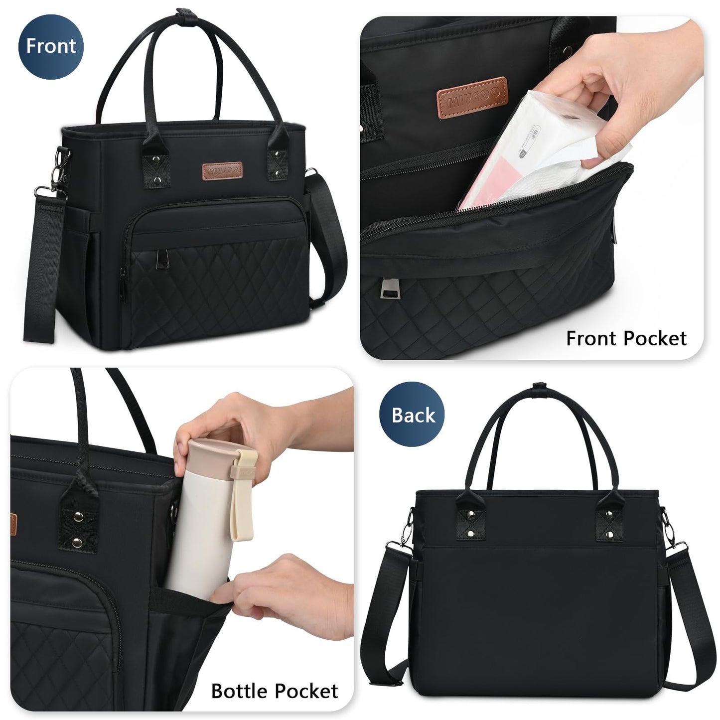 MIYCOO Lunch Bag Lunch Box Women - Leakproof Insulated Lunch Cooler Bag for Men Women - Large Lunch Tote Bags Adults, Black
