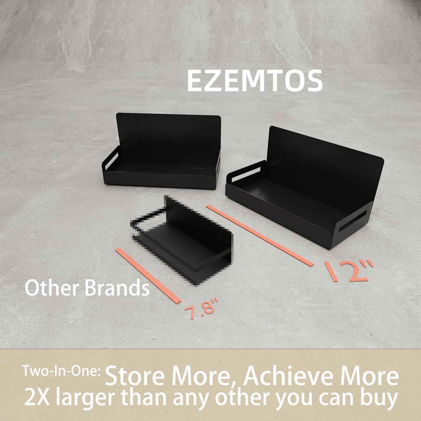 Ezemtos 2-Pack Magnetic Spice Rack for Refrigerator - Heavy-Duty 20LB Capacity - Strong Magnetic Shelves for Classroom Whiteboards and Garage Tools, Kitchen Organizer for Utensils, Black