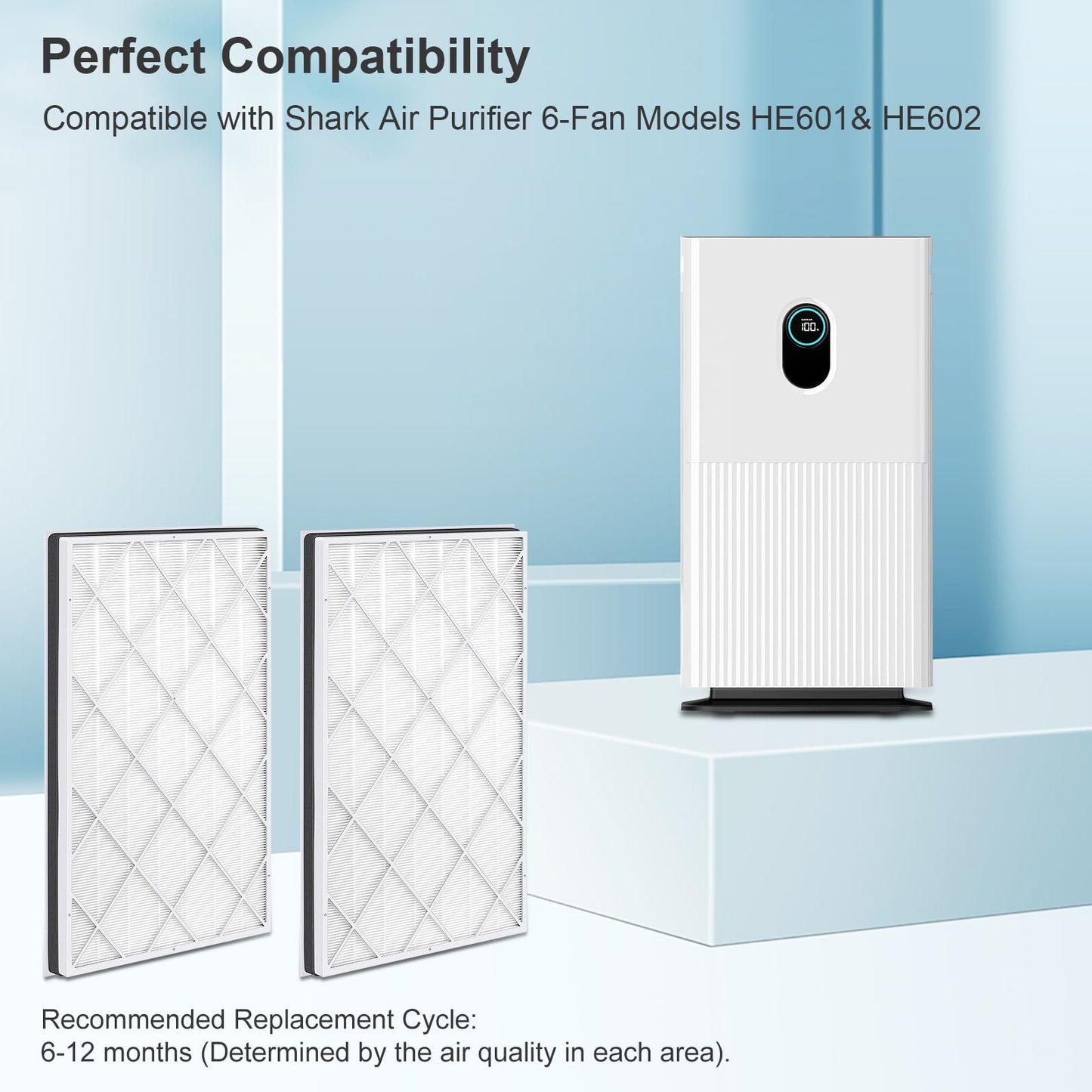 NXBHG HE601 Replacement Filter 2 Pack Compatible with Shark 6-Fan HE601 HE602, Compare to Part # HE6FKPET, HE6FKBAS, HE6FKPRO