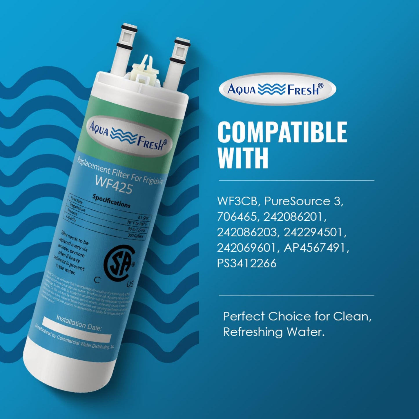Aqua Fresh Replacement for WF3CB, PureSource 3, 706465, 242086201, 242086203, 242294501, 242069601, AP4567491, PS3412266, WF425 Refrigerator Water Filter (3-Pack)