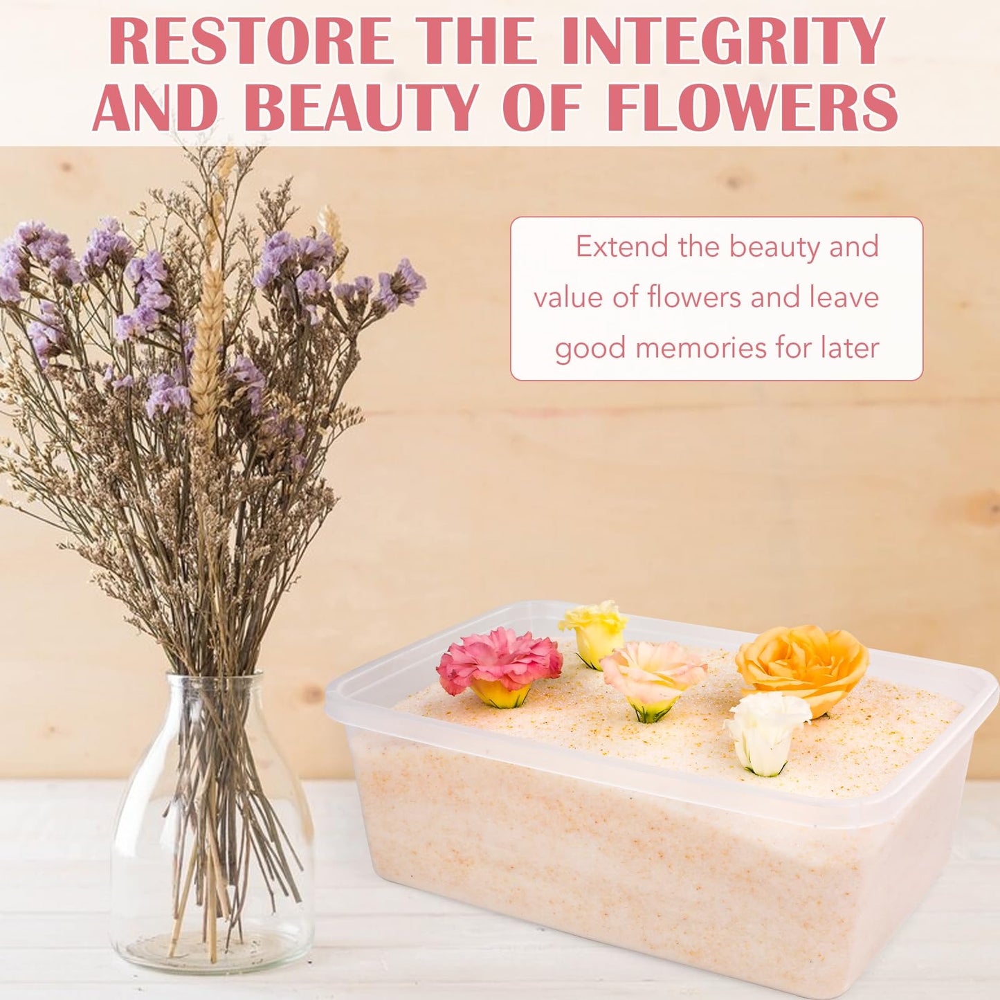 VOISEN Silica Gel Flower Drying,5LBS Flower Drying Silica Gel Crystals,Color Indicating Flower Preservation Kit Contains Flowers Desiccant, Brush, Gloves, Plastic Box