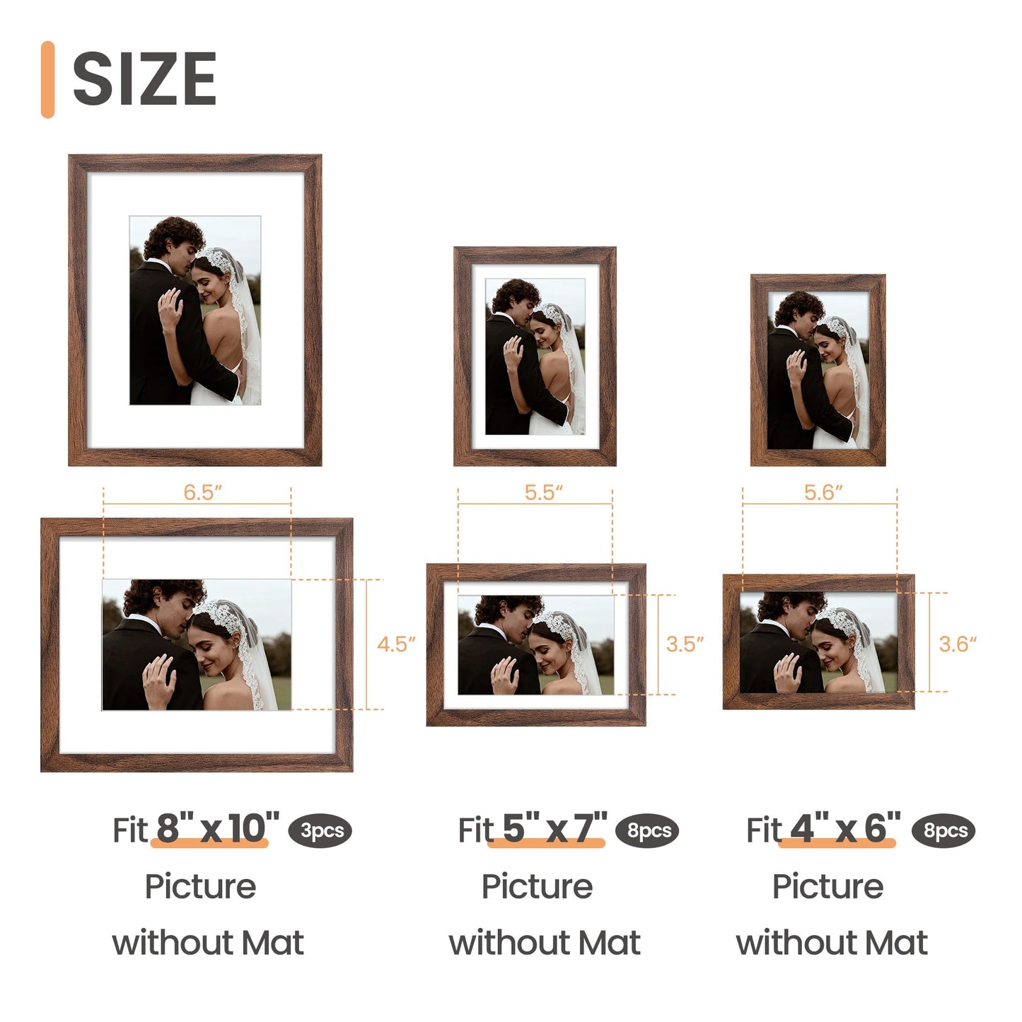 upsimples 19 Pack Picture Frames Collage Wall Decor for Mounting or Tabletop Display, Photo Gallery Frame Set for Family, Multi Sizes Including 8x10, 5x7, 4x6, Brown