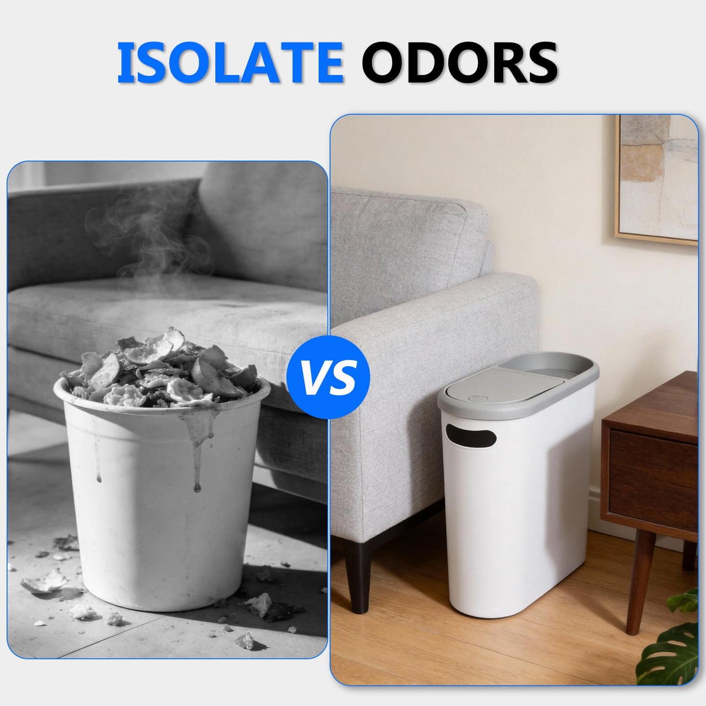 KOOMADE Bathroom Small Trash Can with Lid - 2PC 10 Liter/2.6 Gallon Plastic Slim Narrow Garbage Can with Pop-Up Lid, Space-Saving Trash Bin Waste Basket for Toilet, Bedroom,Kitchen,Craft Room,Office