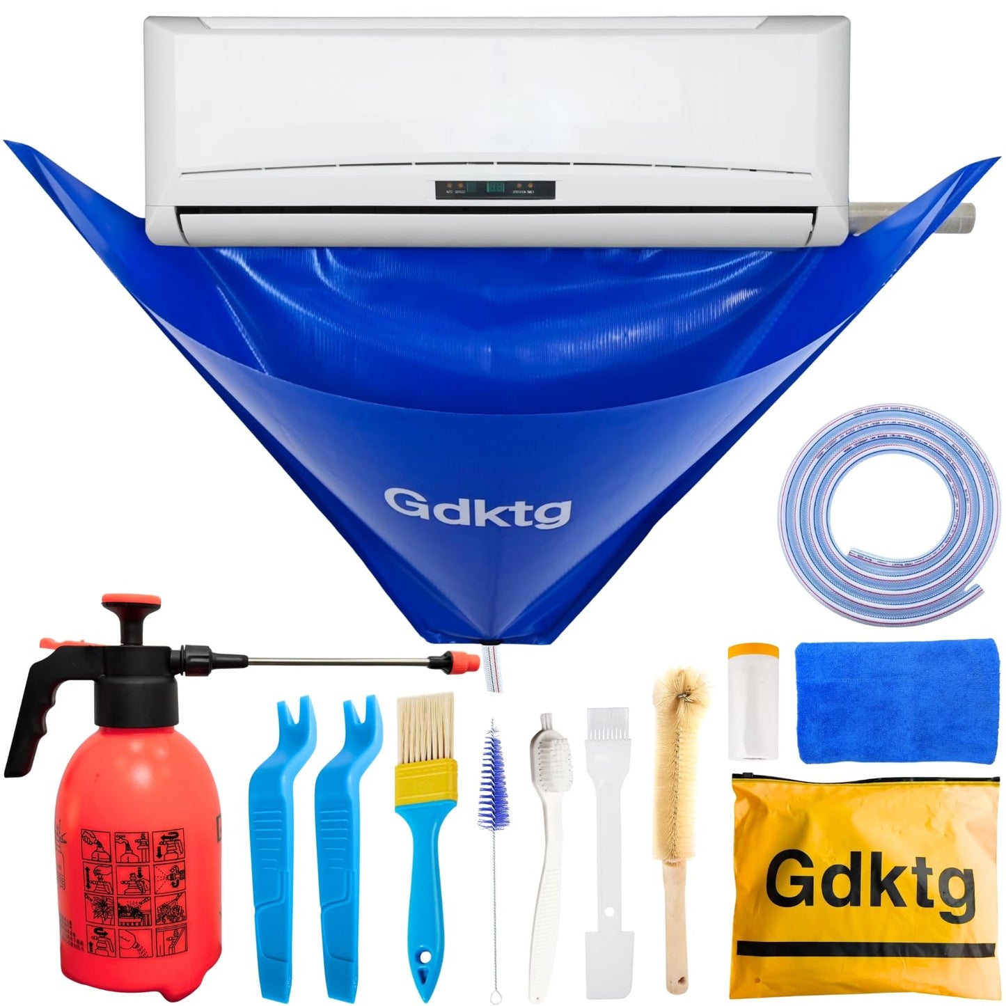 Gdktg Mini Split Cleaning Kit Bag, Waterproof Ac Cleaning Kit with 2L Pressure Sprayer, Reusable Air Conditioner Cleaning Kit, Minisplit Cleaning Kit for HVAC, Large (for Systems 38in - 48in)
