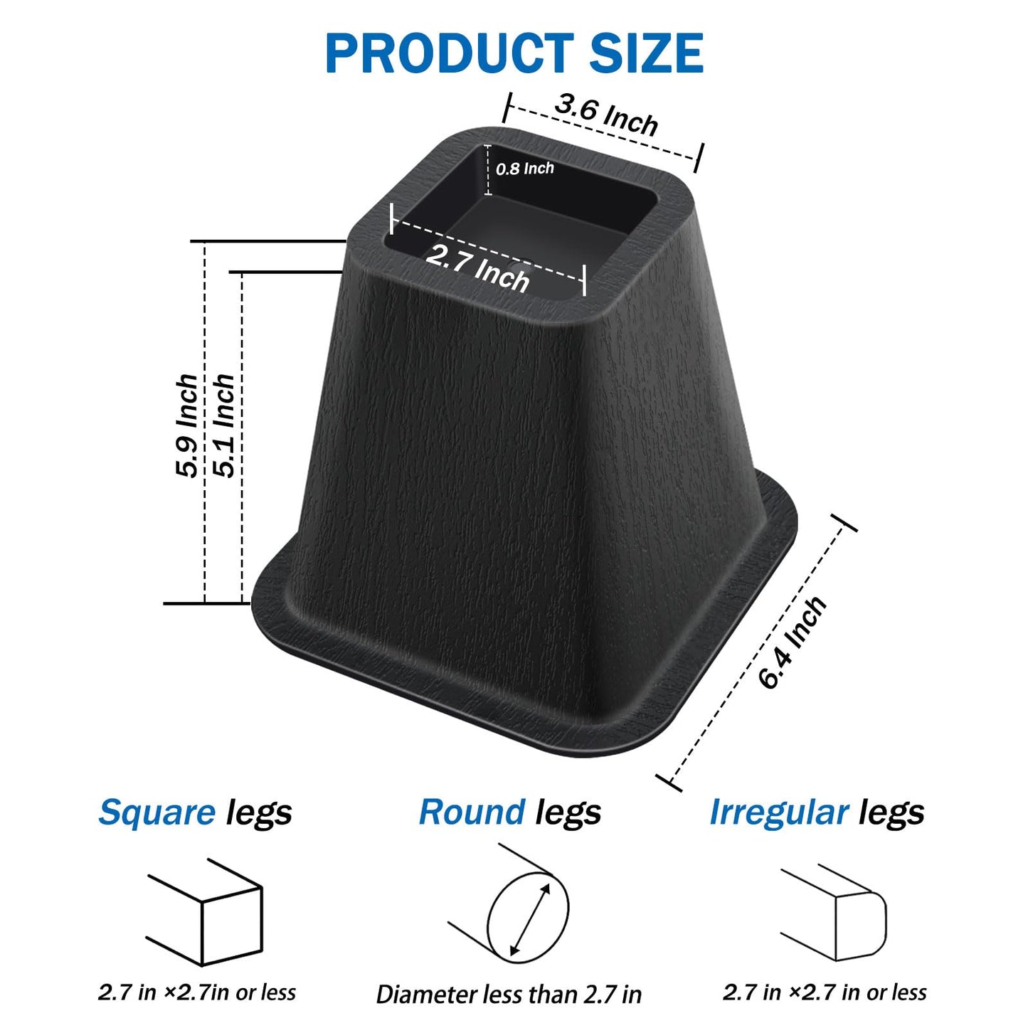 ANNKUT 6 Inch Heavy Duty Bed Risers, Furniture Risers for Desk, Chair, Table or Sofa, Couch Lift Risers, Supports up to 2200 lbs per Leg(6 Pack Black)