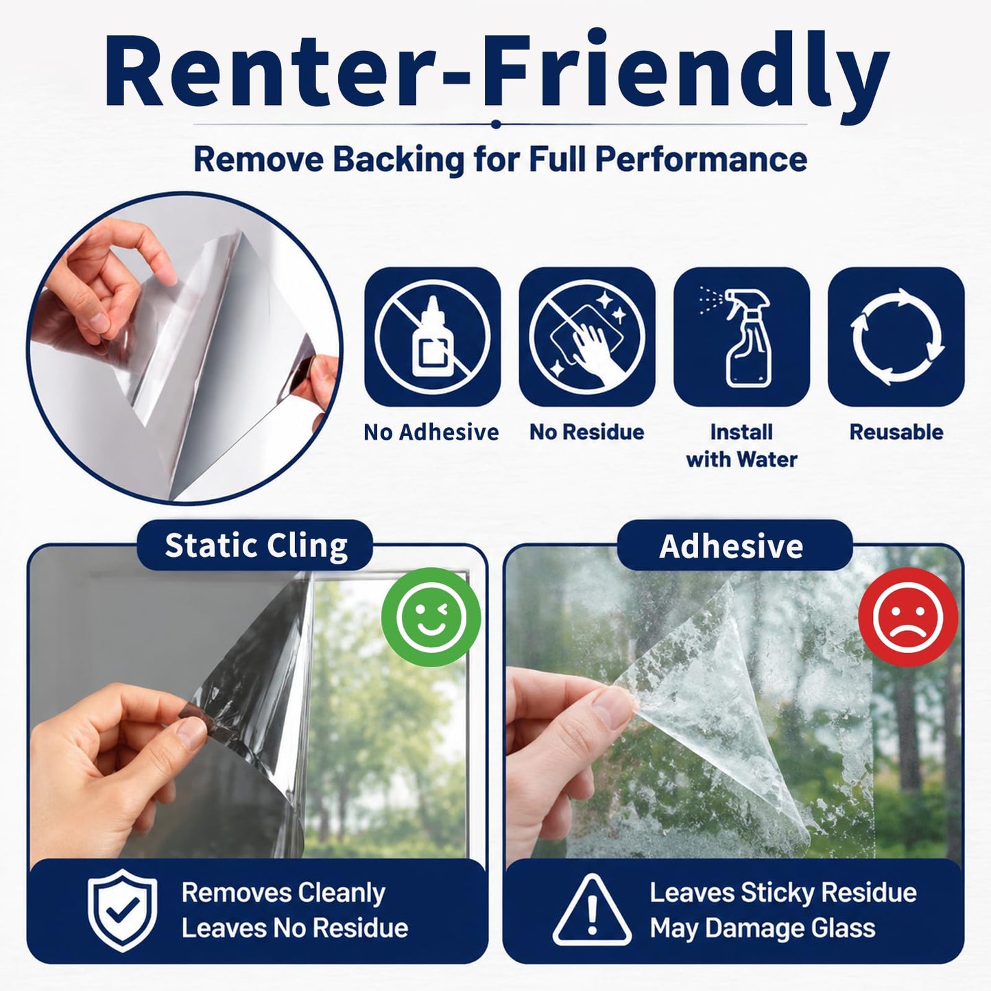 WPCTEV One Way Window Privacy Film, See Out Not In Daytime Mirror Tint for Home, Heat Blocking Window Film with Sun & UV Control Static Cling Reflective Glass Covering Black Silver 35.4Inch x 16.4Feet