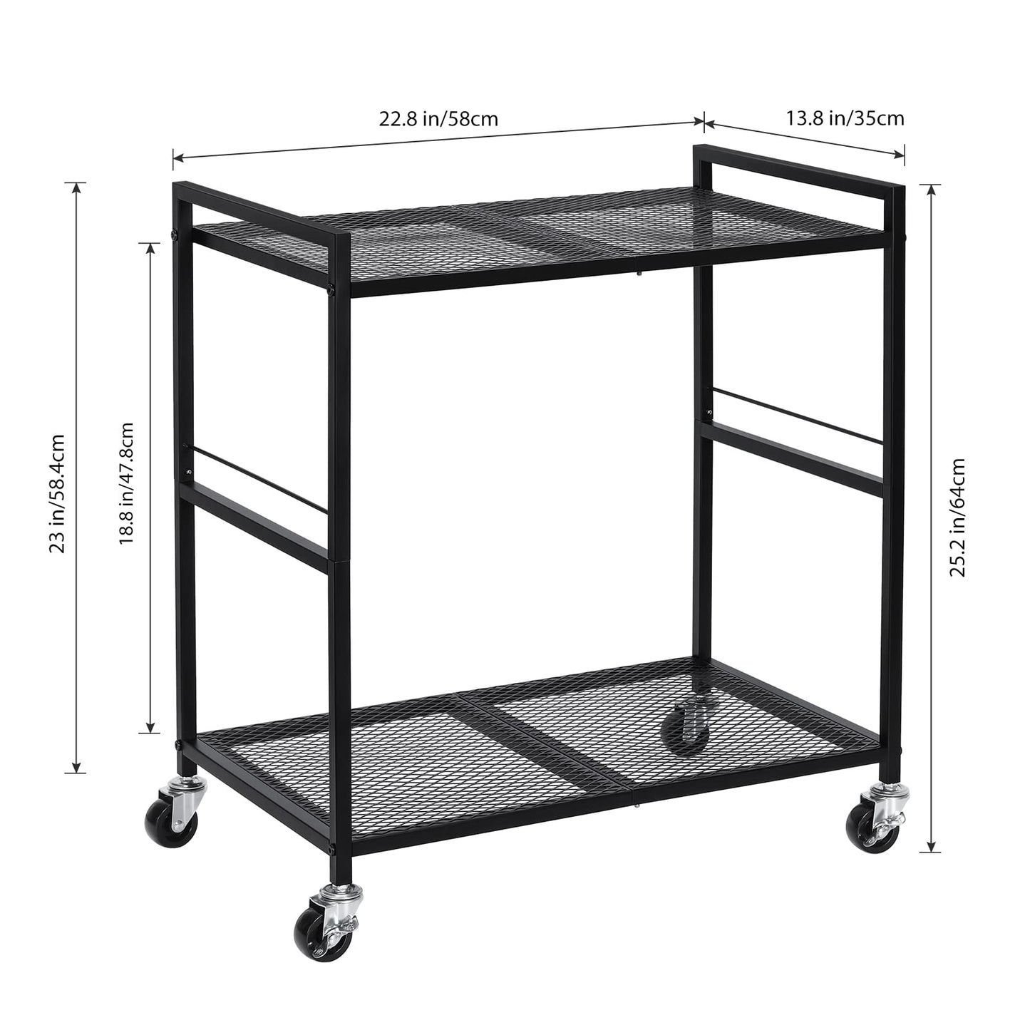 OYEAL Computer Tower Stand, PC Tower Stand Metal Rolling Cart Holds up to 40lbs, 2 Tier Mobile Printer Stand with Storage Under Desk for Home & Office, Black