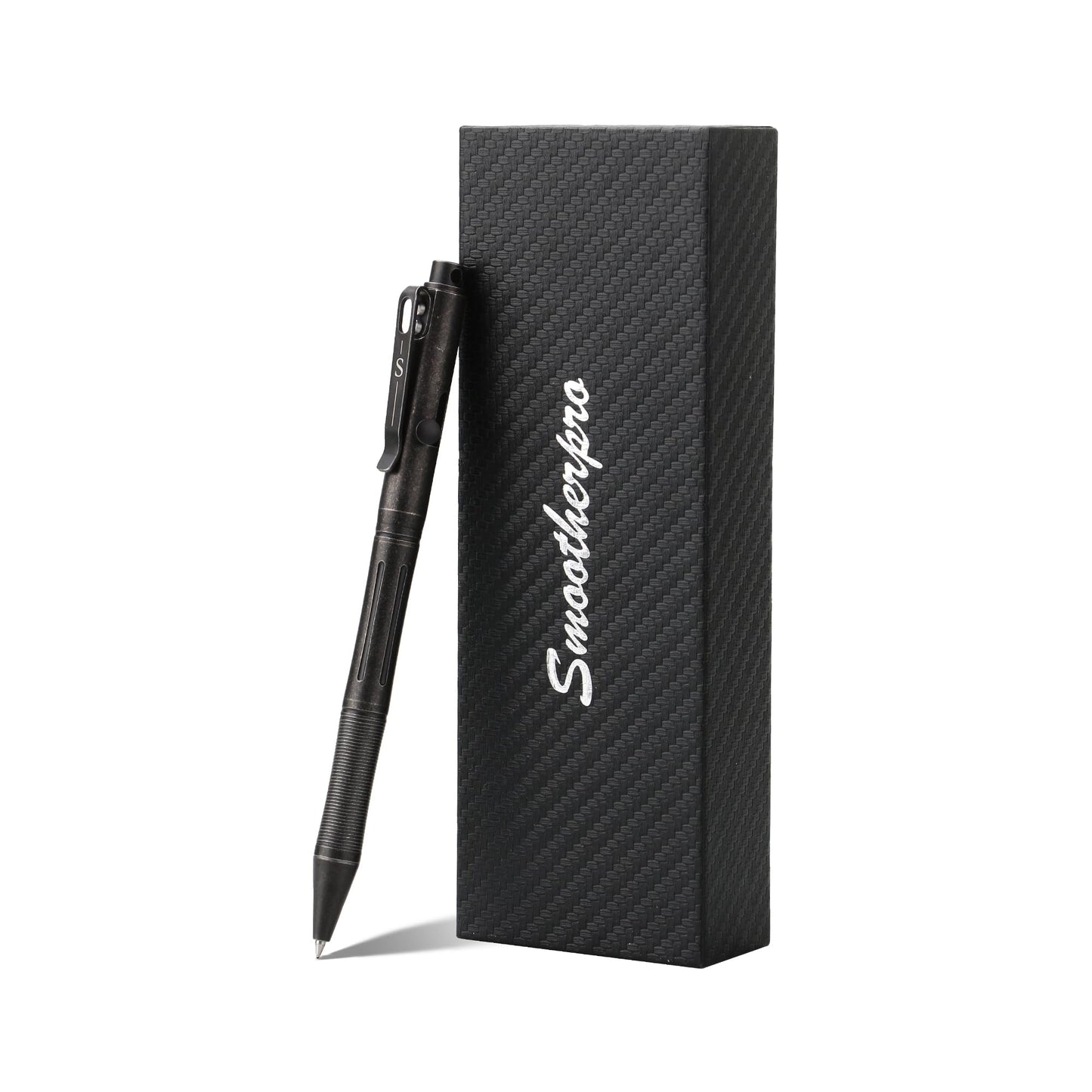 SMOOTHERPRO Titanium Bolt Action Pen Compatible with Pilot G2 Refill Stainless Steel Pocket Clip for EDC Signature Business Writing Journaling Stone Wash Black(RG341)