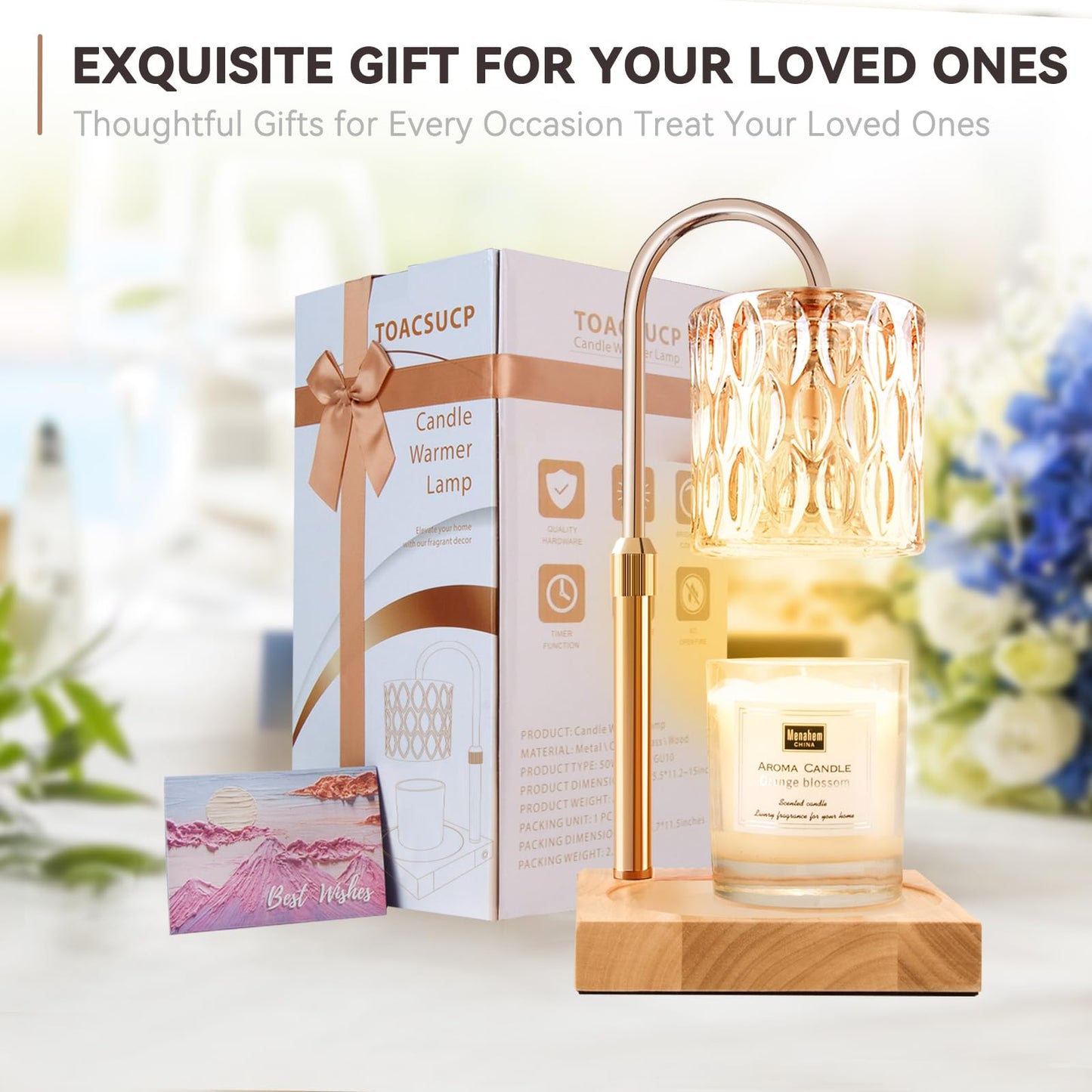TOACSUCP Candle Warmer Lamp with 3 Bulbs, Adjustable Height Dimmable Candle Warmer with Timer, Compatible with Large Jar Candles, Candle Lamp with Charming Gift Box Ribbon for Her/Him(2 Pack)