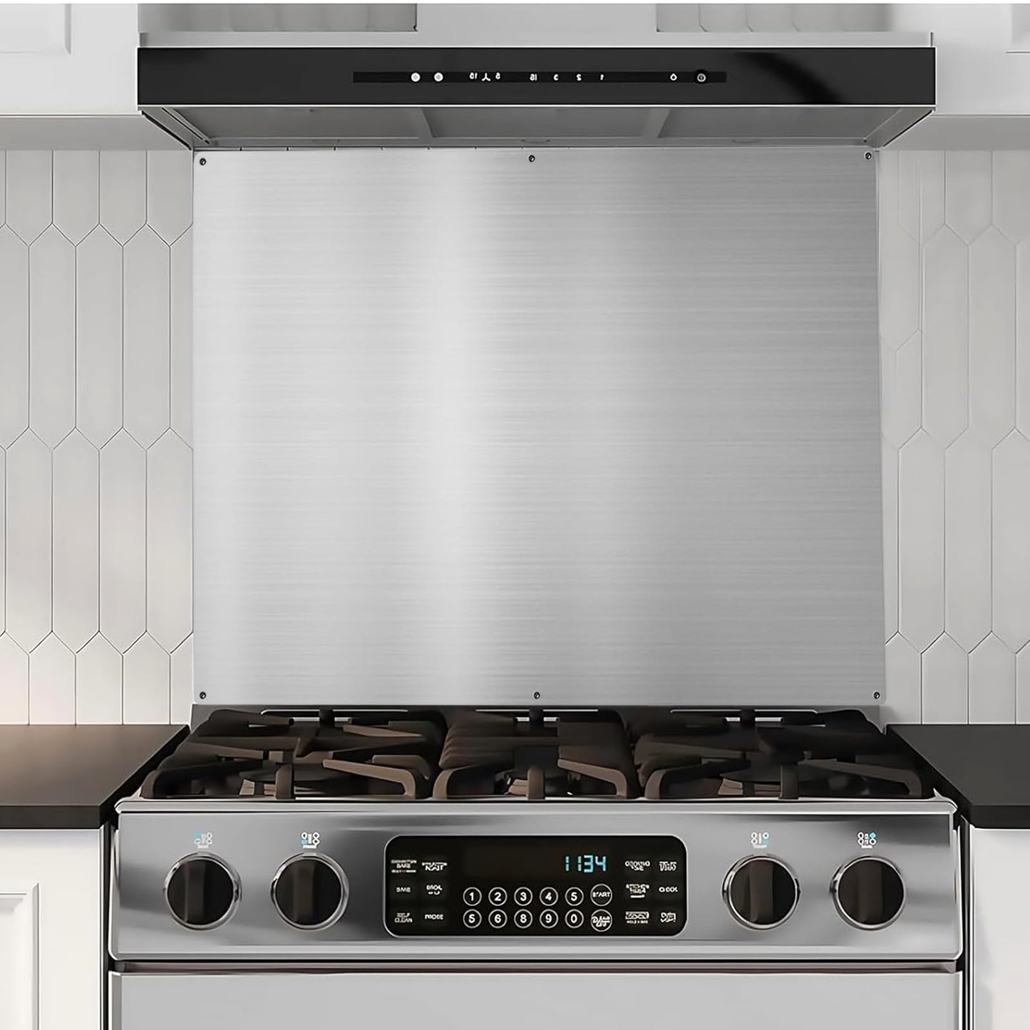 Plowo 24" By 30" Stainless Steel Stove Backsplash, Range Hoods Backsplash Wall Shield Metal Panel, Ultra Flat Splatter Guard for Stovetop, 6 Pre Drilled Holes for Easy Installation
