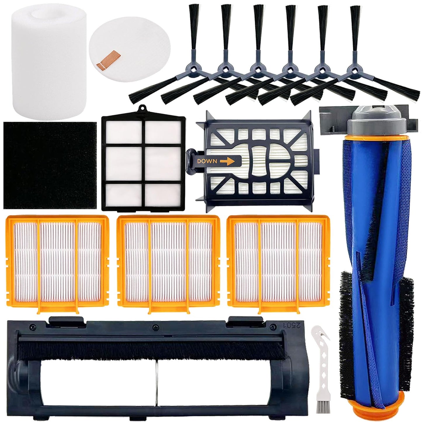 Replacement Parts for Shark AI AV2501S AV2511AE AV2610WA AV2501AE RV2502AE RV2400WD AI Ultra 2- in-1 Robot Vacuum, Main Brush, Filter, Side Brush, Roller Cover, Pre-Motor Foam & Felt Filter