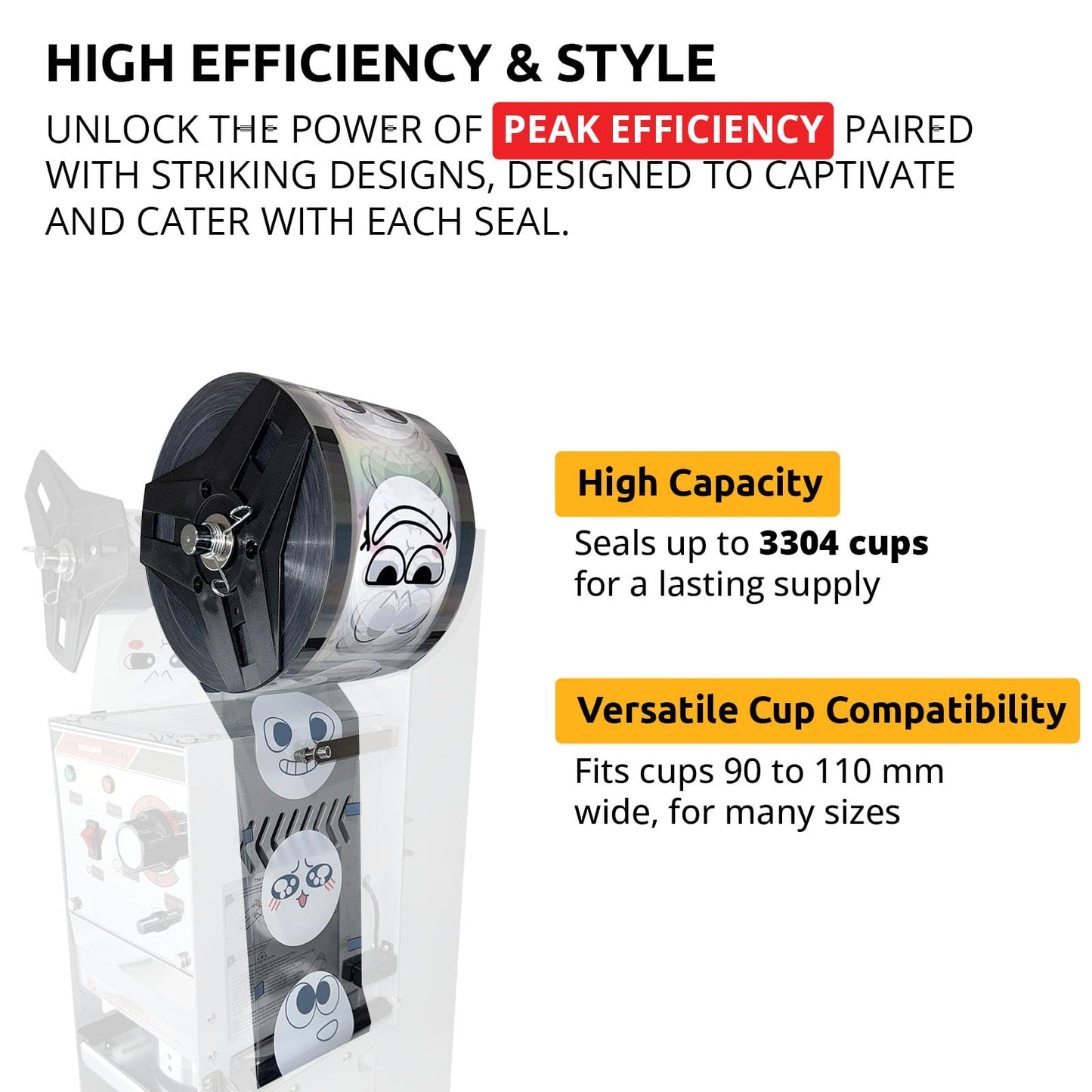 ALDKitchen Cup Sealing Film | Seals 3304 Cups per Roll | 90mm-105mm | Compatible with PP, PET and Paper Cups (1, Black and White)