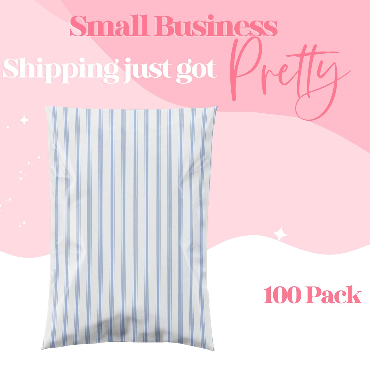 Pretty Package Store 14.5x19 Designer Poly Mailer 100 Pack Heavy Duty Waterproof Self Seal Shipping Bags for Small Business Large Mailing Envelopes Bulk Tear Resistant Packaging Blue Stripe
