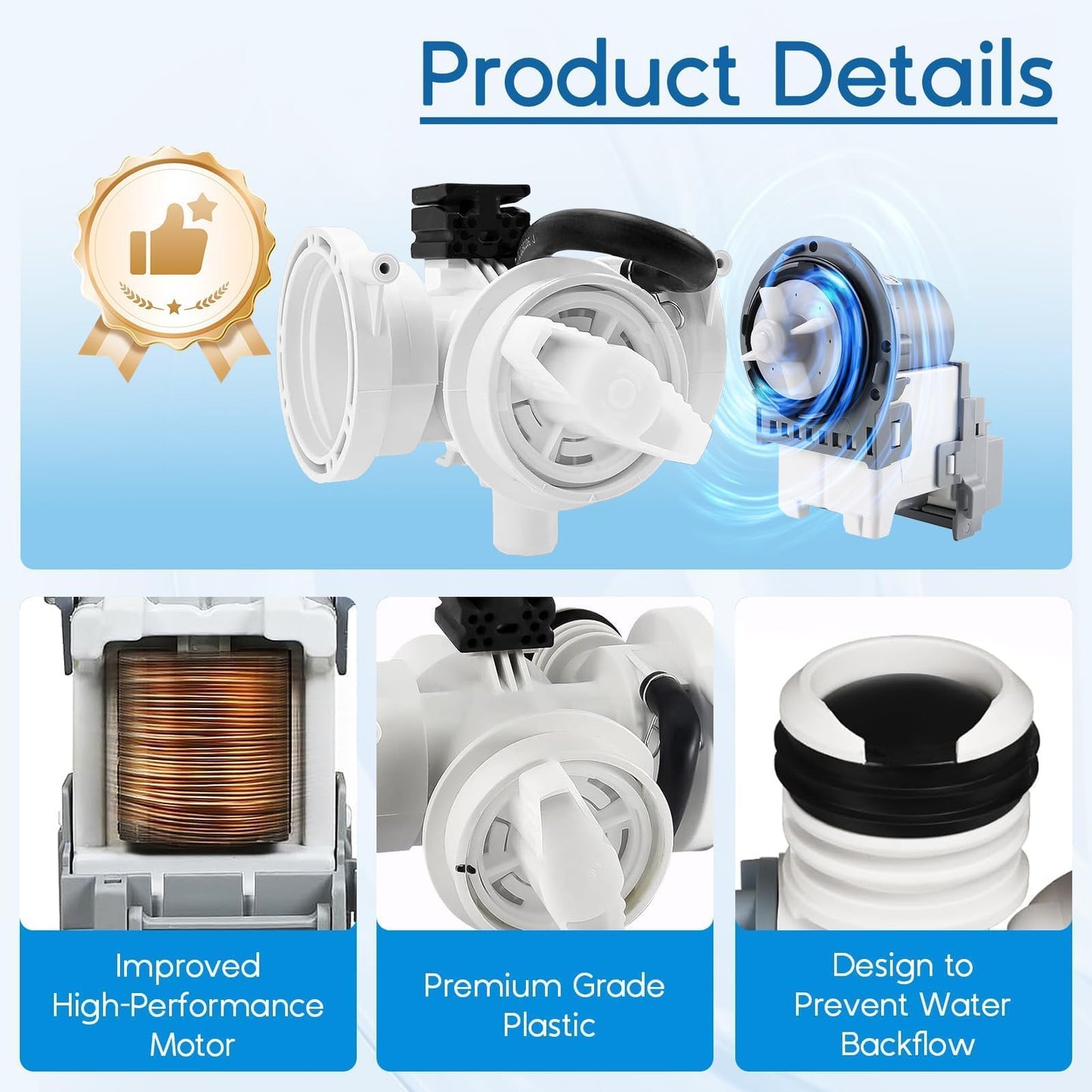 Upgraded DC97-20621A DC97-20621C (OEM) Washer Drain Pump Assembly for Samsung, for WF46DBH500AWA5 WF45R6300AW/US WF45R6100AP/US WF50BG8300AVUS WF45B6300AC/US WF45B6300AP/US for Samsung Washer Parts