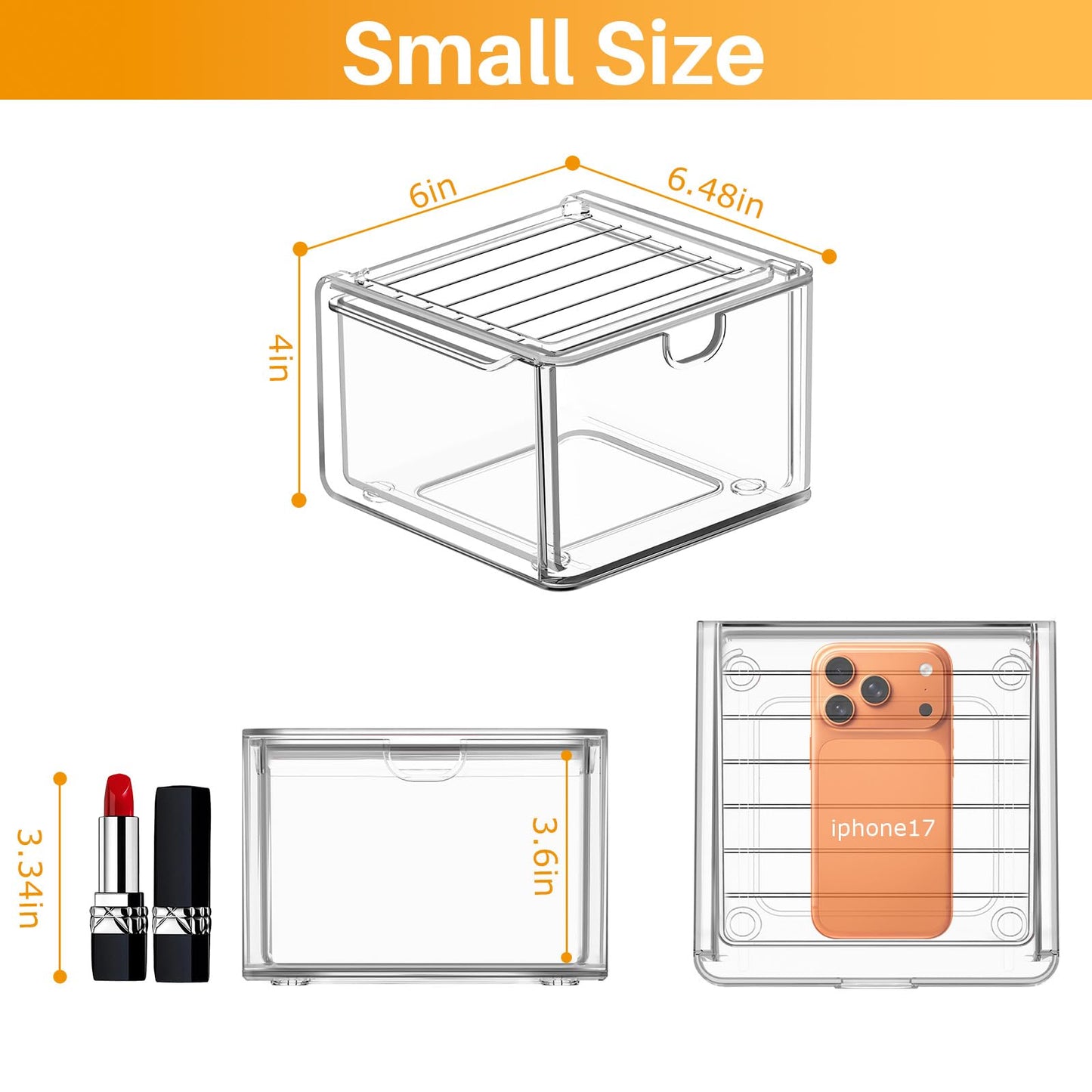 caktraie 6 Pack Small Clear Stackable Acrylic Storage Boxes for Art Tool & Sketch, Stroage Drawers, Makeup Organizer, Plastic Storage Bins For Vanity, Kitchen Cabinets, Pantry, Home Organization