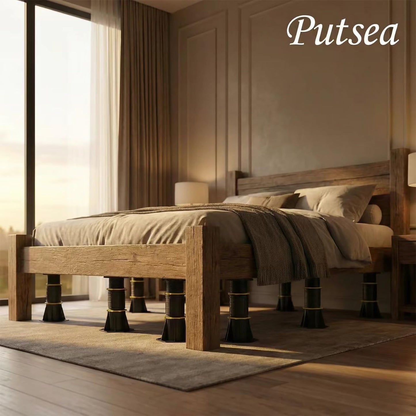 Putsea 4 Pcs Adjustable Bed Support Legs 8.5-13 Inch, 4400LBS Heavy Duty No Drill Bed Frame Center Support, Anti-Wobble Bed Slats Support for Wooden Slats/Bed Base (8.5-13 inch (4pcs))