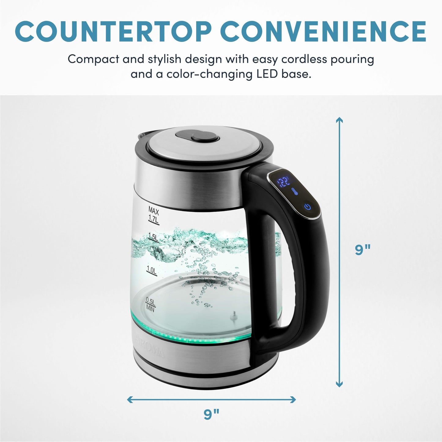 AROMA® Professional 1.7L / 7-Cup Digital Glass Water Kettle (AWK-170D)