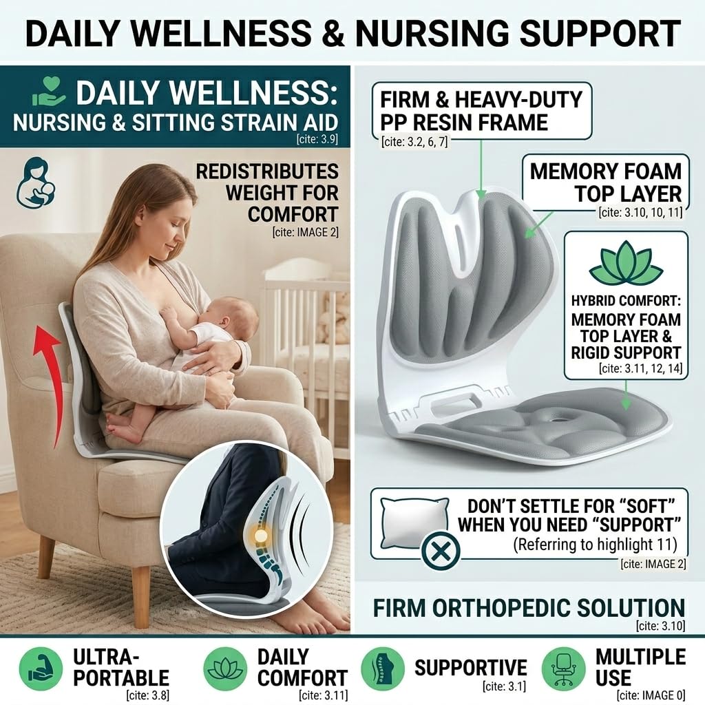 Jarler Foldable Ergonomic Lumbar Support Curve for Office Chair, Portable Posture Corrector Back Curve Seat, Pain Relief (Gray, M)