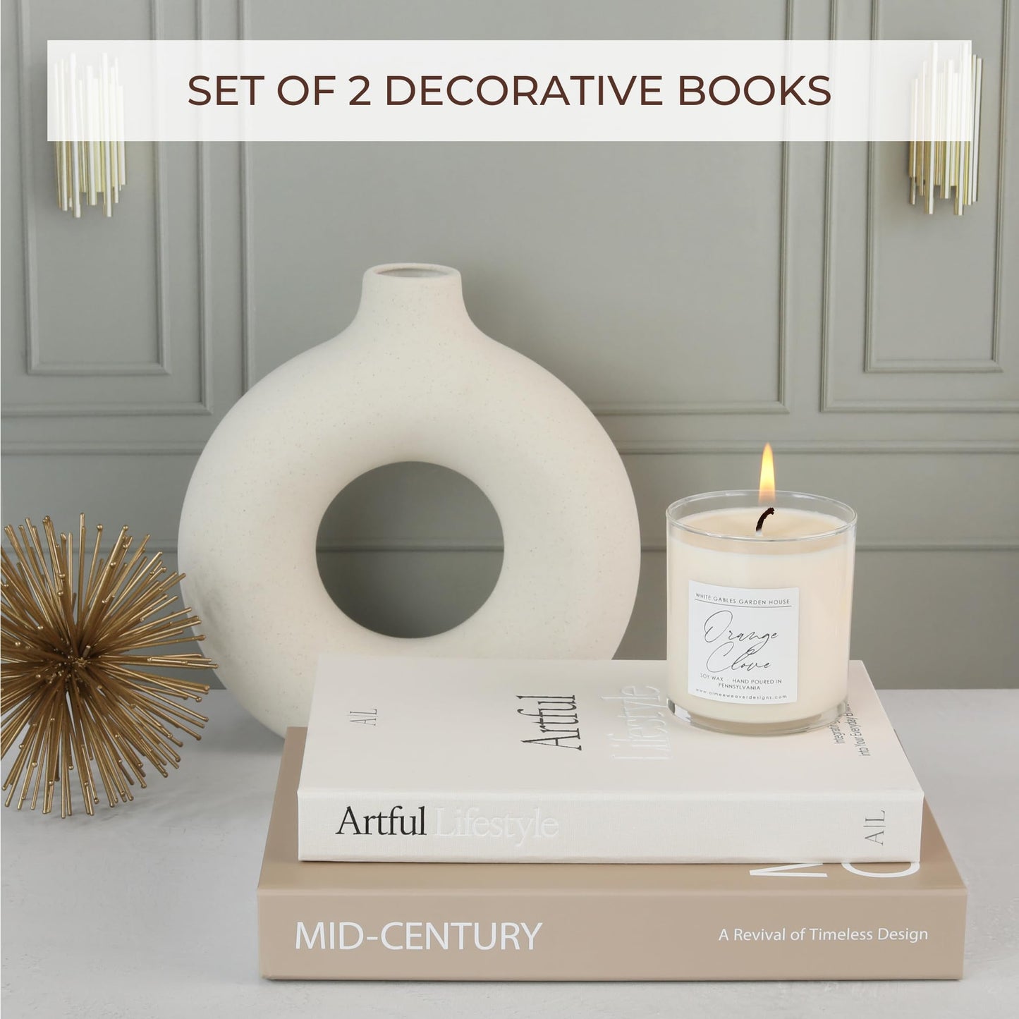 Aesthetic Decorative Books - Set of 2 Stylish Boxes Enhance Your Coffee Table, Bookshelf or Mantel Decor - Beautiful Fake/Faux Books for Modern Home Decoration, Photo Storage and as a Keepsake Box