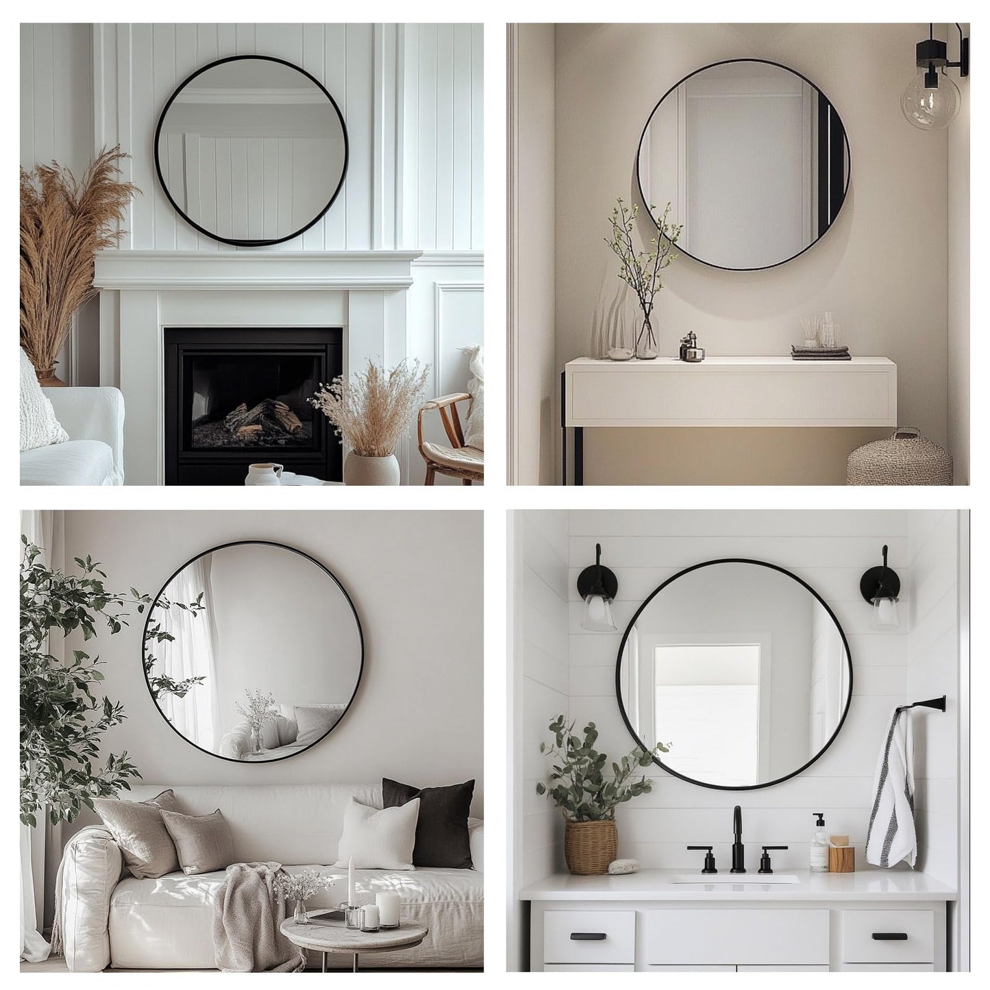 Oruii Round Mirror, Black Round Mirror 24 inch, Circle Wall Mirrors Metal Frame, Black Circular Mirrors for Bathroom, Wall, Living Room, Entryway, Hallway, Vanity, Rustic
