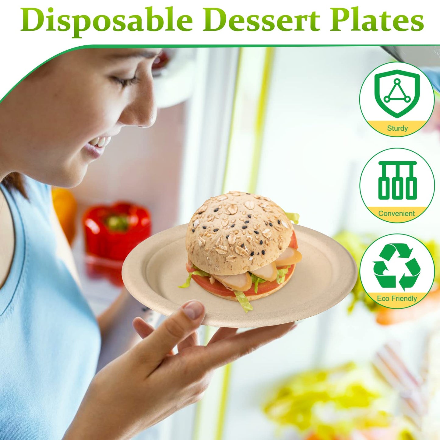 Greconv 300 Pack 6 inch Paper Plates, Small Paper Plates Bulk, Disposable Dessert Paper Plates, Compostable Plates Made from Sugarcane Fibers, Recycled Plates, Brown