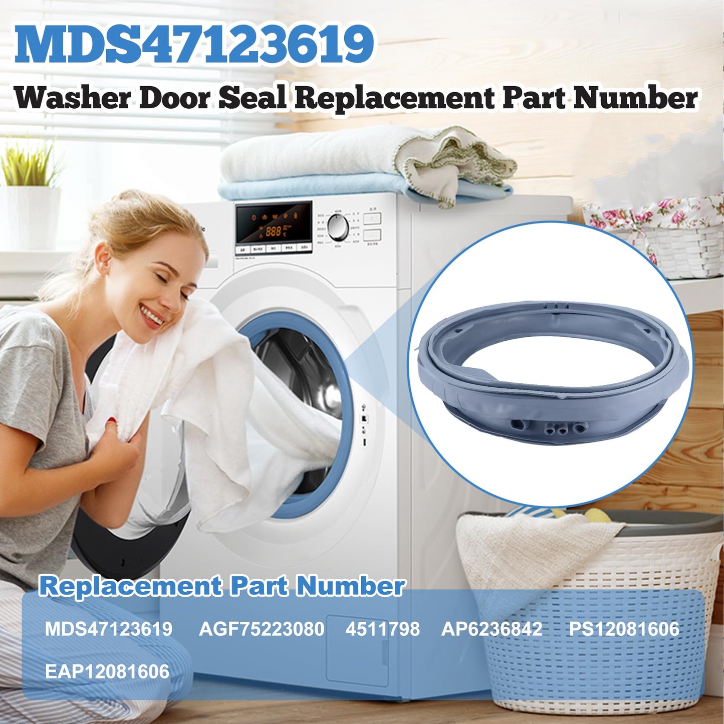 MDS47123619 Washer Door Gasket Boot Seal Compatible with lg and kenmore Front Load Washer Door Seal, Replacement Parts WM3270CW/00, WM3670HVA/01, WM3080CW/00, WM3180CW/00, WM3500CW/00, WM3700HWA/00