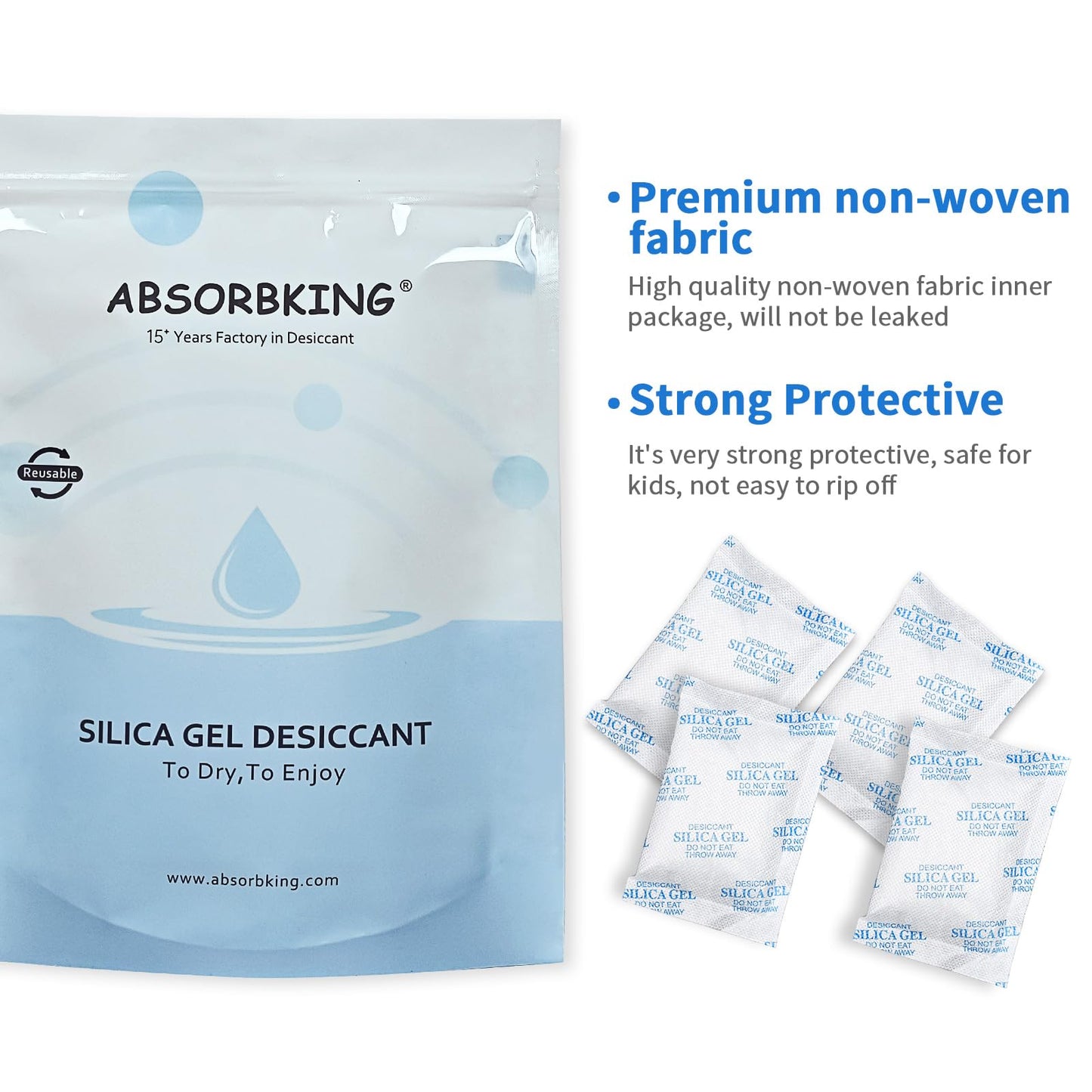 Absorbking Silica Gel Packets, 20 Gram 80 Packs Food Safe Moisture Absorbers, Desiccant Packs for Storage, Reusable Desiccant for Foods, Storage Bins, 3D Filaments, Electronics, Safes