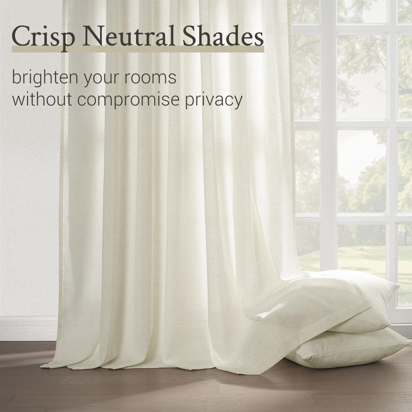 Topfinel Natural Pinch Pleated Linen Curtains 84 Inch Length 2 Panels for Bedroom Living Room Textured Cream Semi Sheer Window Curtain Boho Neutral Back Tab Pinch Pleat Drape with Hooks 84 Inches Long
