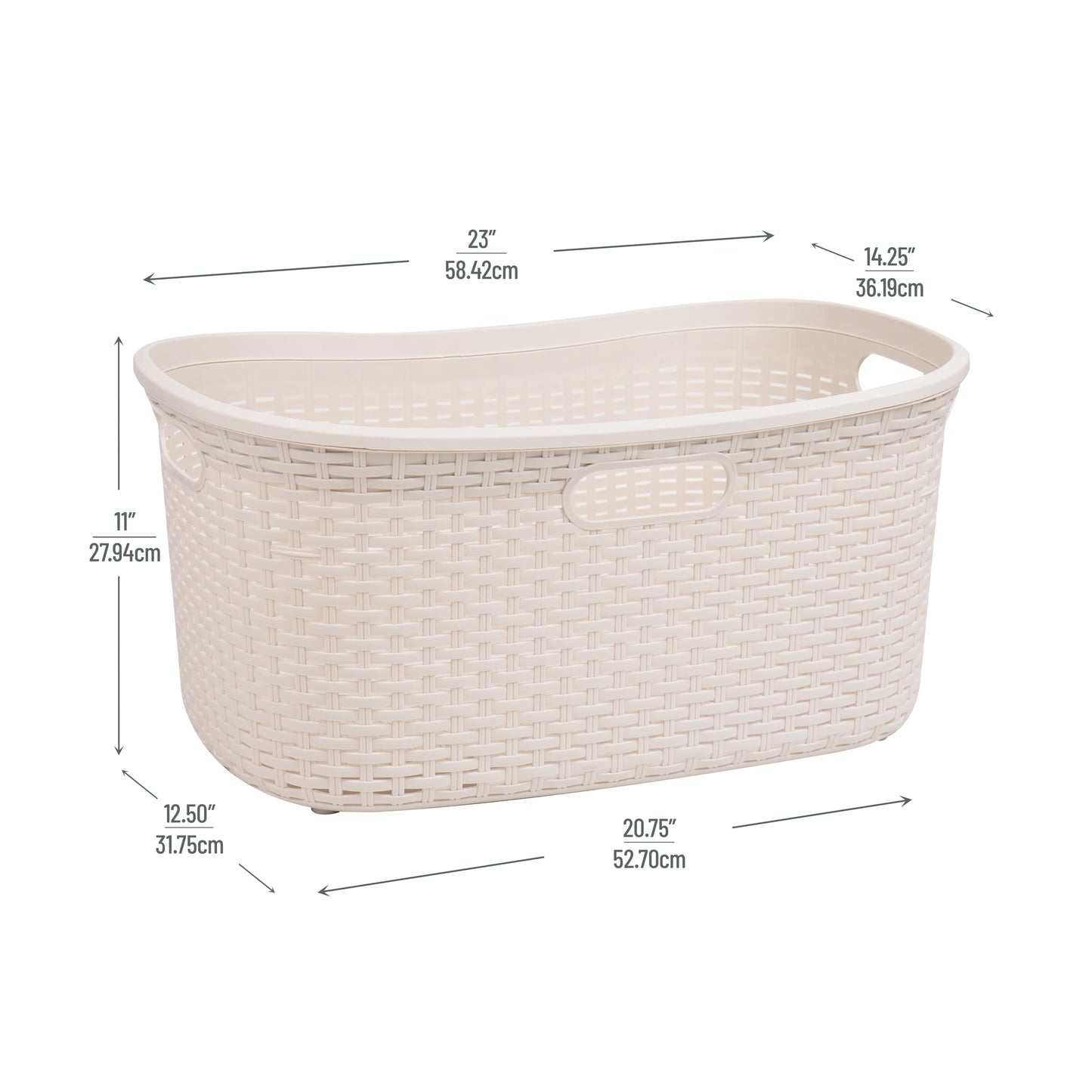 Mind Reader 40L Laundry Basket, Clothes Hamper, Premium Wicker Design, Plastic, Set of 2, Ivory