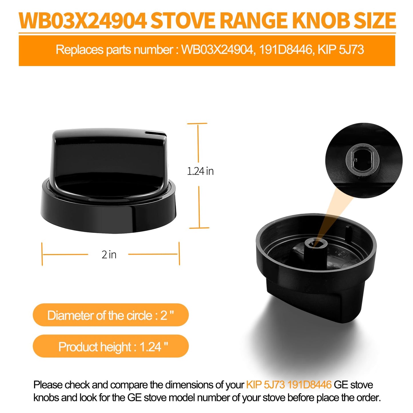 atgestore WB03X24904 191d8446 Stove Knobs Replacement for GE Electric Range Cooktop Knob General Electric Range Parts JB625RKSS JB625DKBB Black Plastic Stove Top Burner Control Knobs 5 Pcs