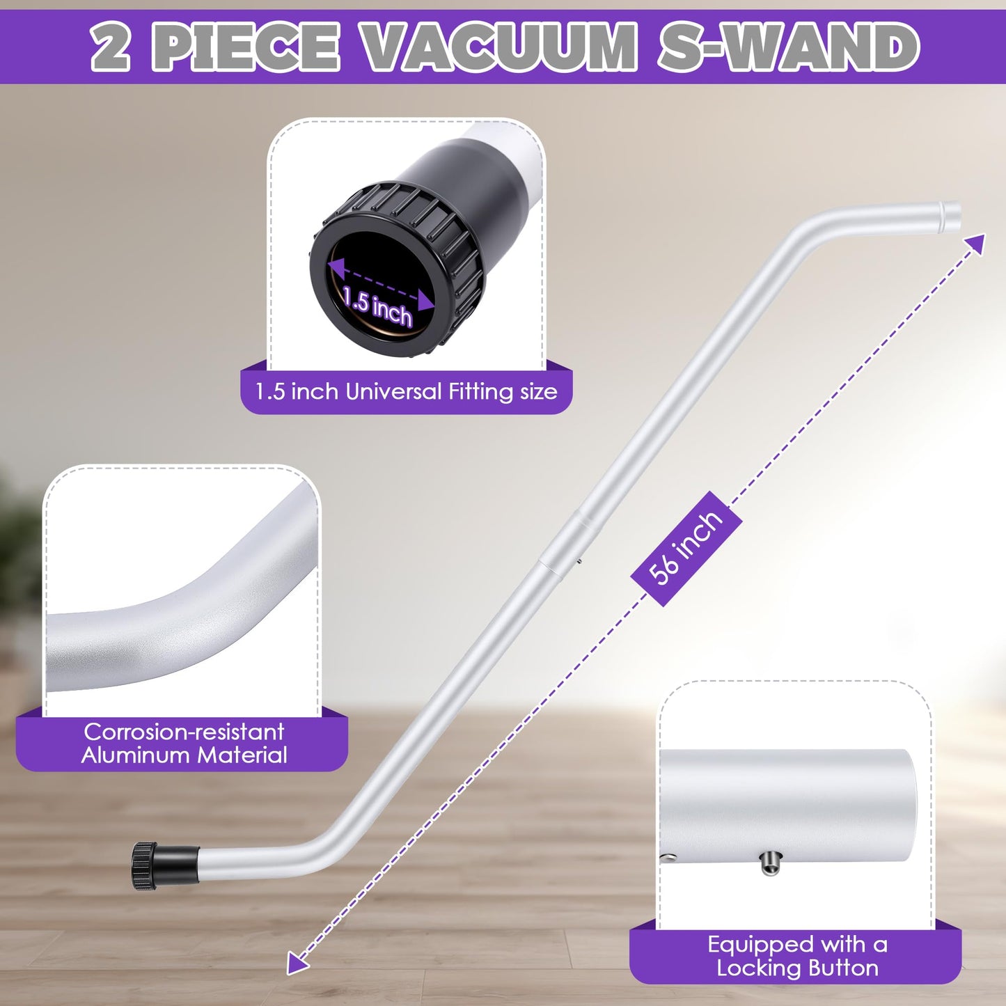 HappyAlley 1 Pack Vacuum Wand Replacement, 2 Piece Aluminum S-Wand Compatible with Proteam Backpack, Commercial Vacuum Parts & Accessories, Also Compatible with Hoover Backpack C2401, Fit 1.5'' Hole