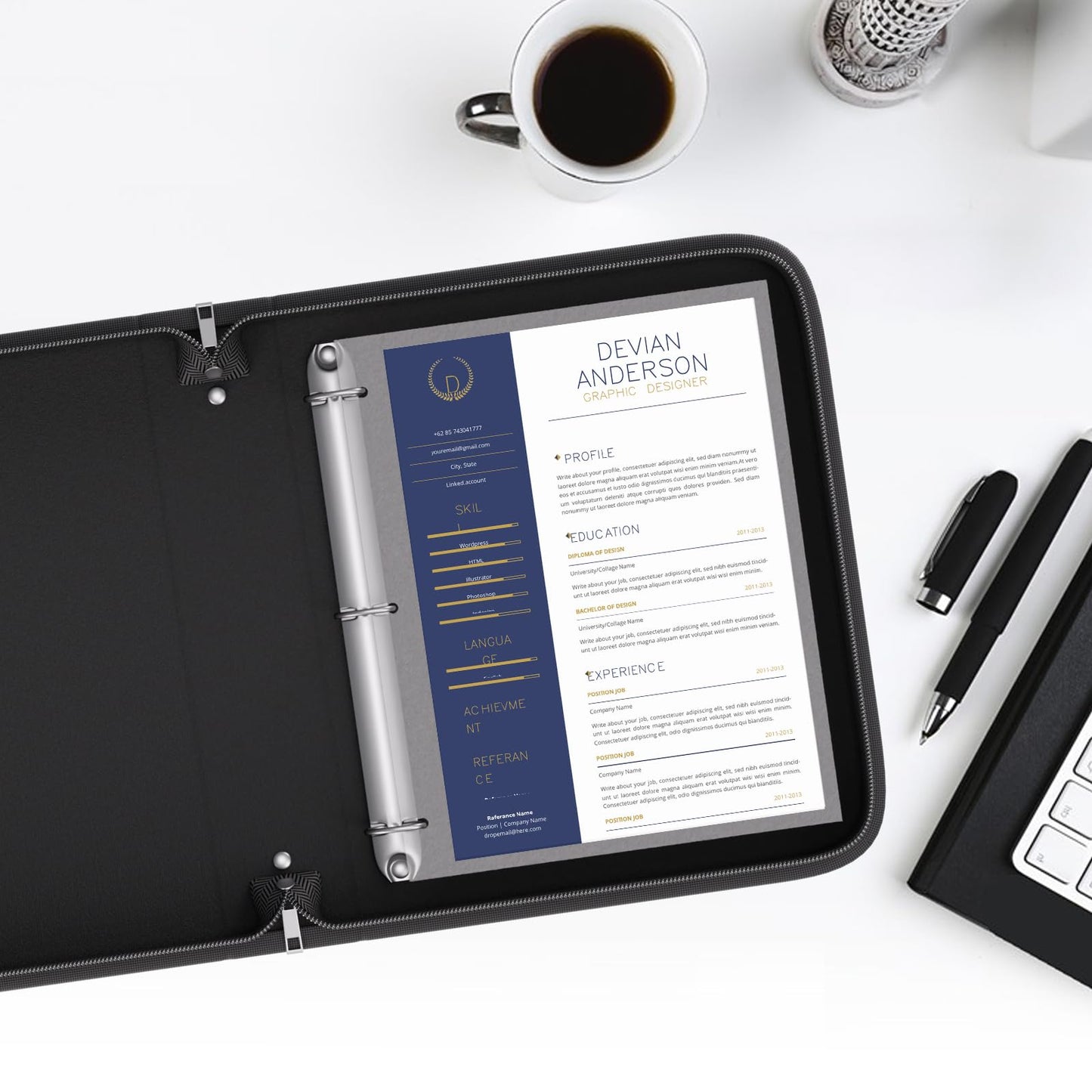 ZOOPIP Fireproof 3 Ring Binder with Zipper, 1.5 Inch D Rings Hold up 375 Sheets of 8.5" x 11" (A4), Compatible with Clear Page Protectors, Built-in net and Pen Holder (2 Pcs, Black, 1.5")